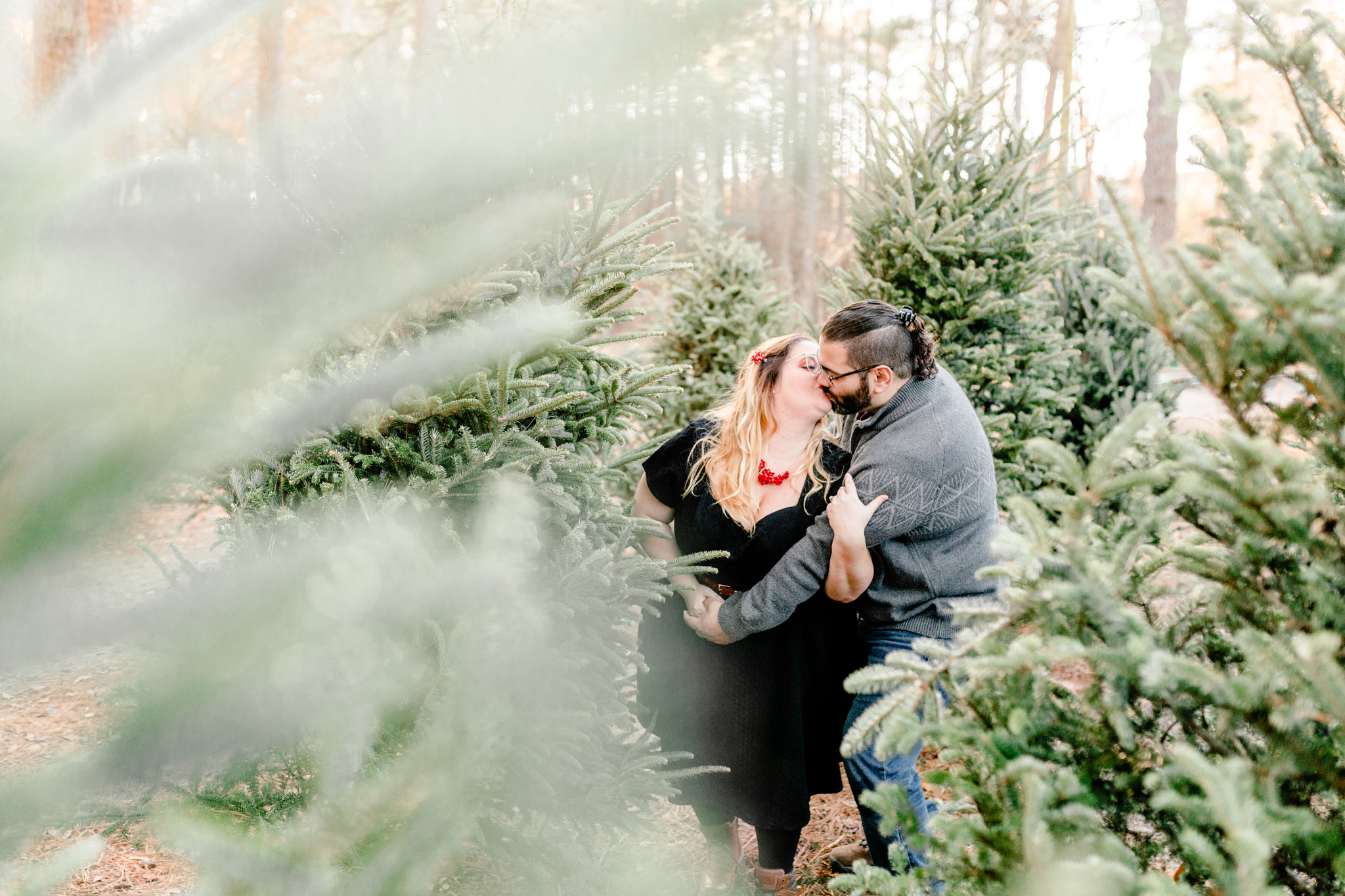 Christmas tree farm engagement