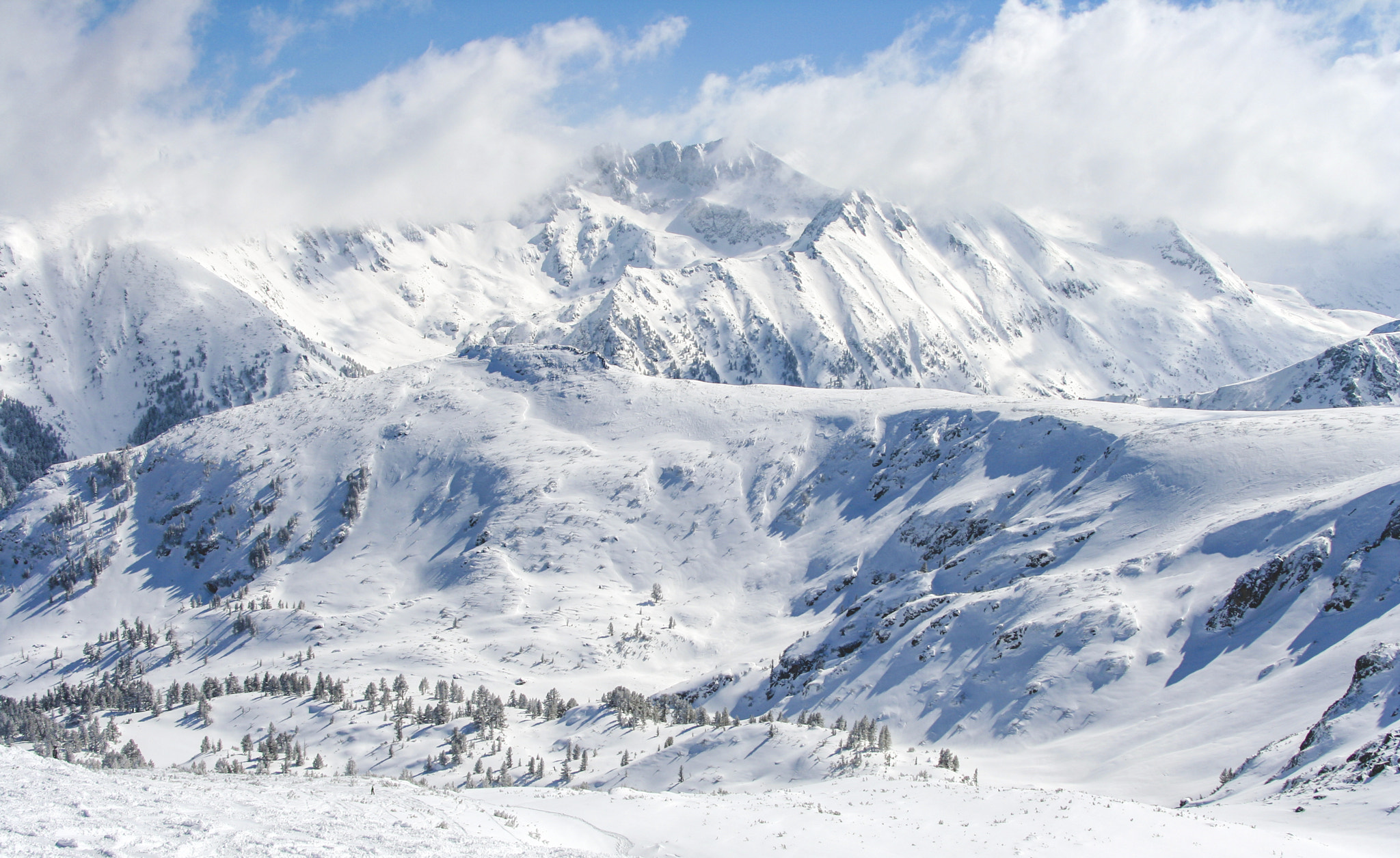 Ariel view of snowy mountains