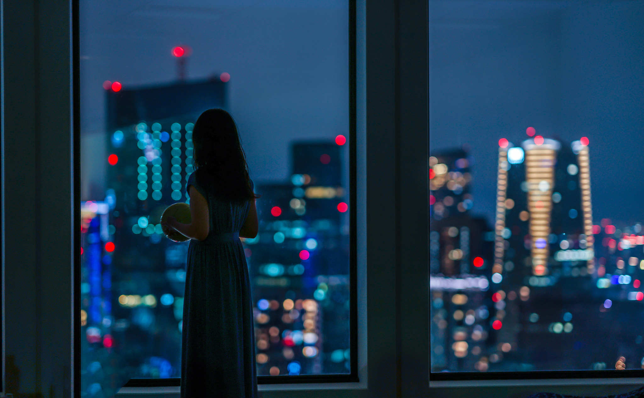 Night view and female silhouette