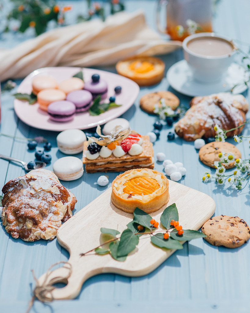 Desserts, spring concept, cake, cookies, croissant, sweets by Mashha M on 500px.com