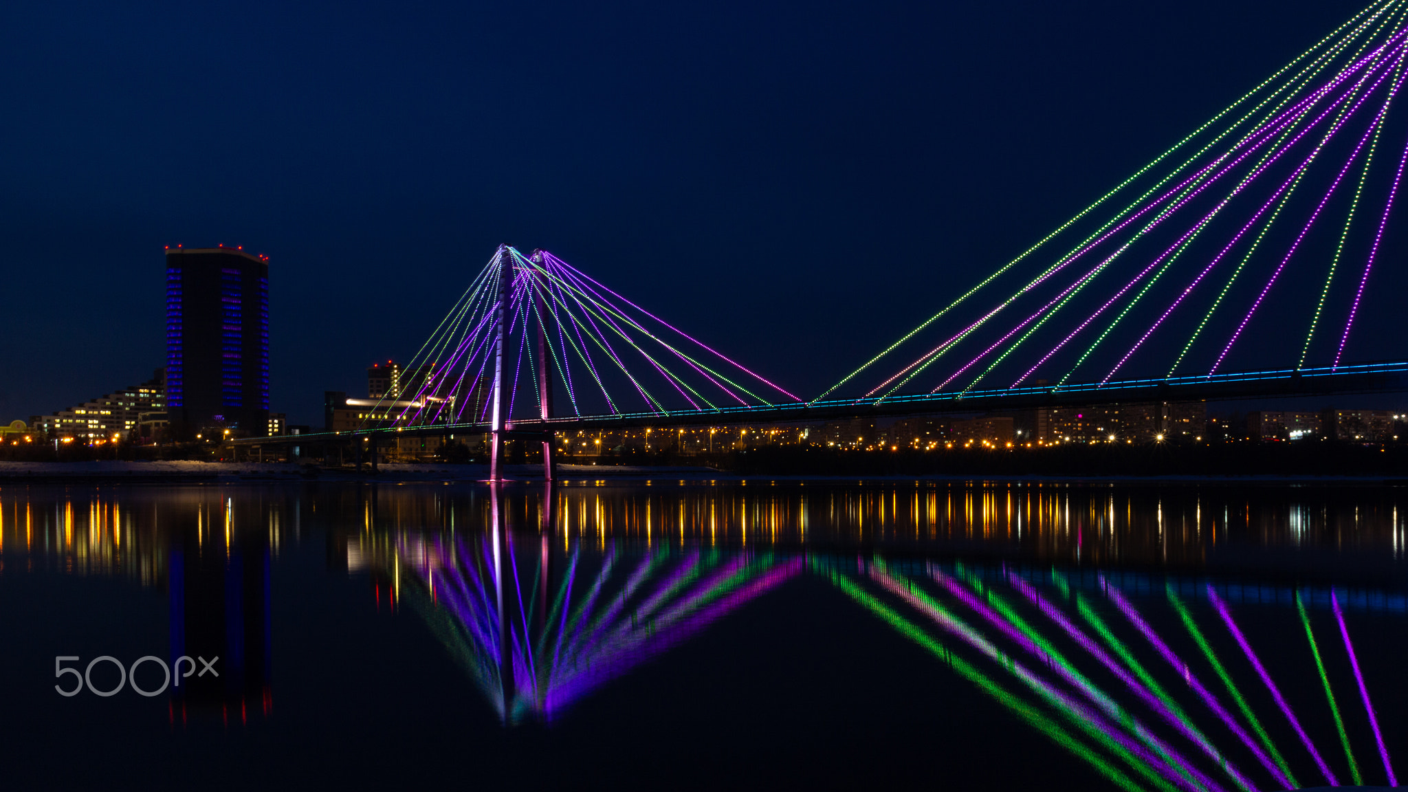 Night illuminations of the city of Krasnoyarsk