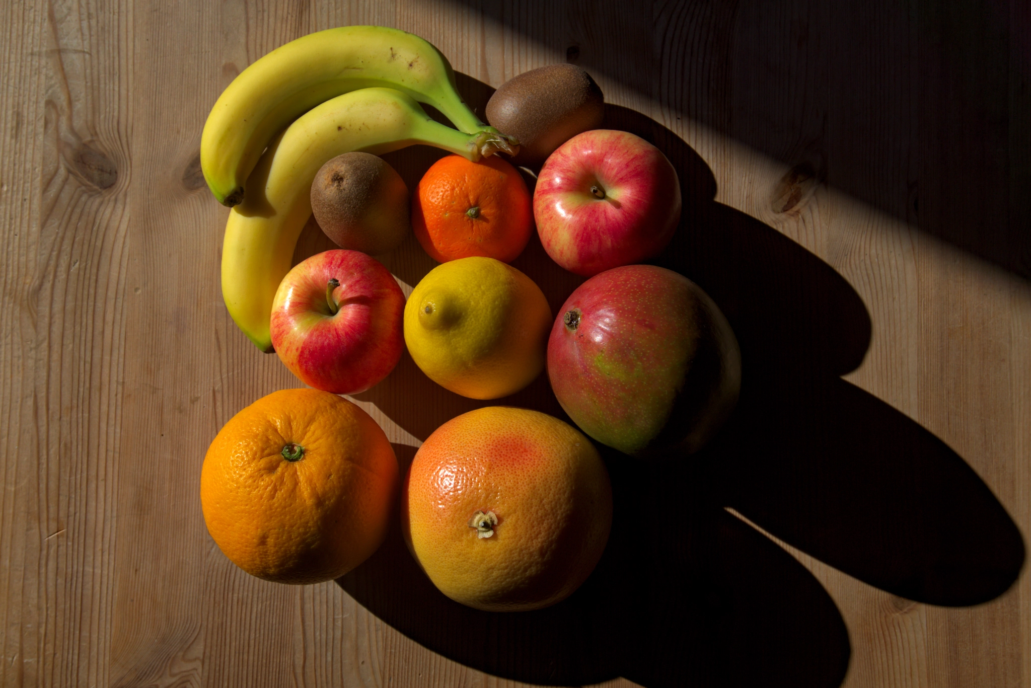 Collection of fruits hit by sunlight