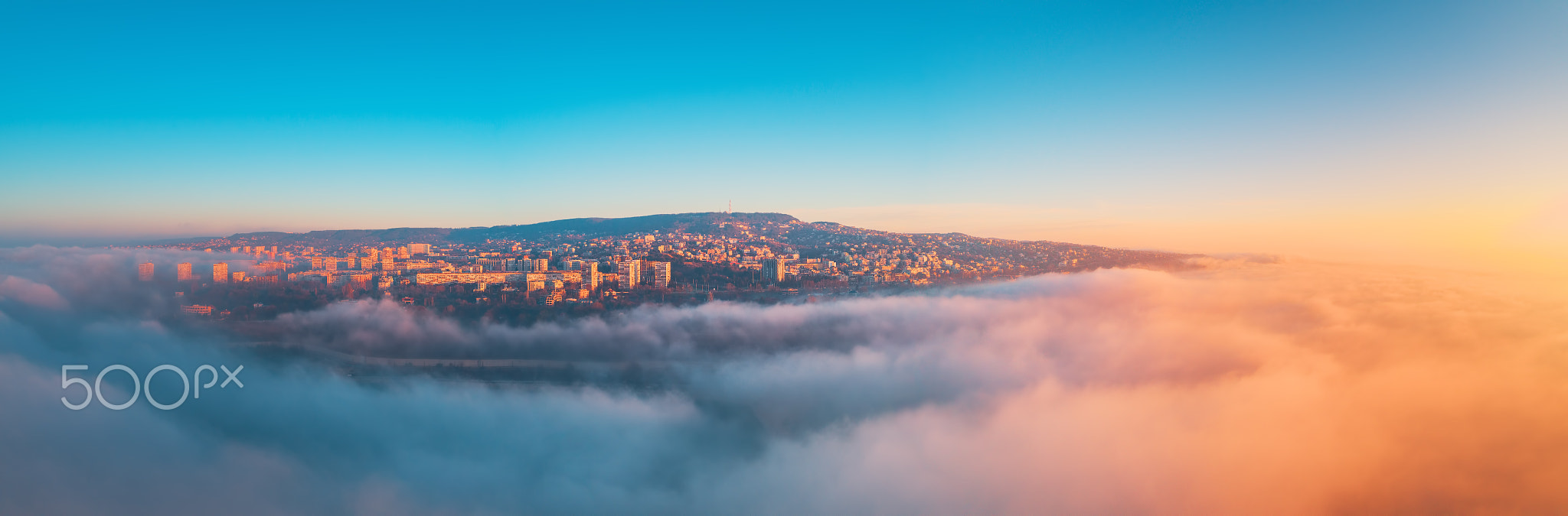 Varna, Bulgaria cityscape, aerial drone view over the city skyline