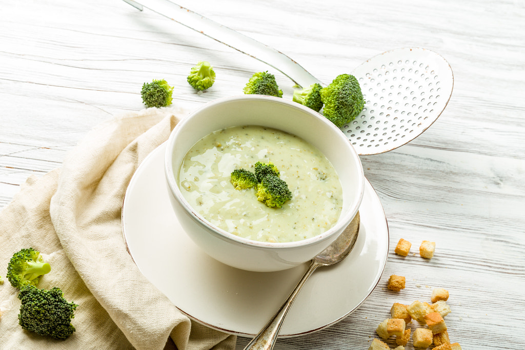 fresh broccoli soup with croutons by Christian Fischer on 500px.com