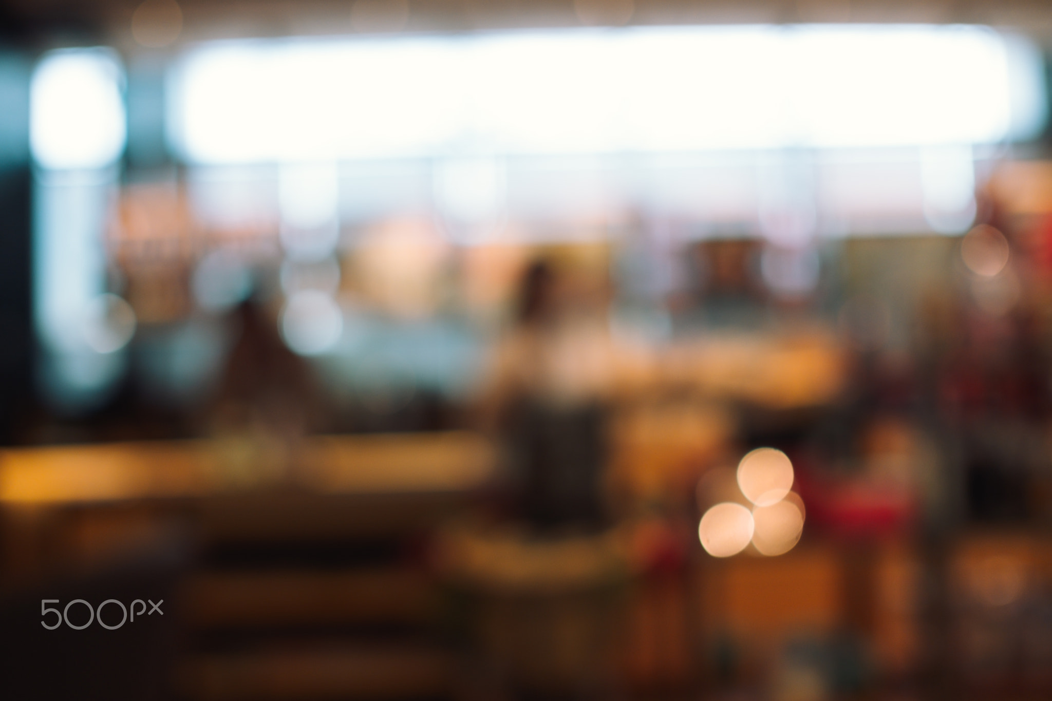 Close up abstract blurred people in food center.