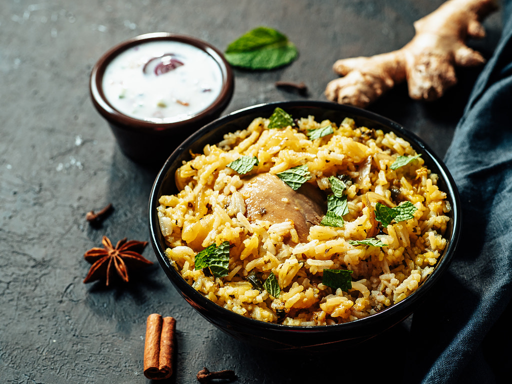 Pakistani chicken biryani rice, copy space, banner by Fascinadora on 500px.com