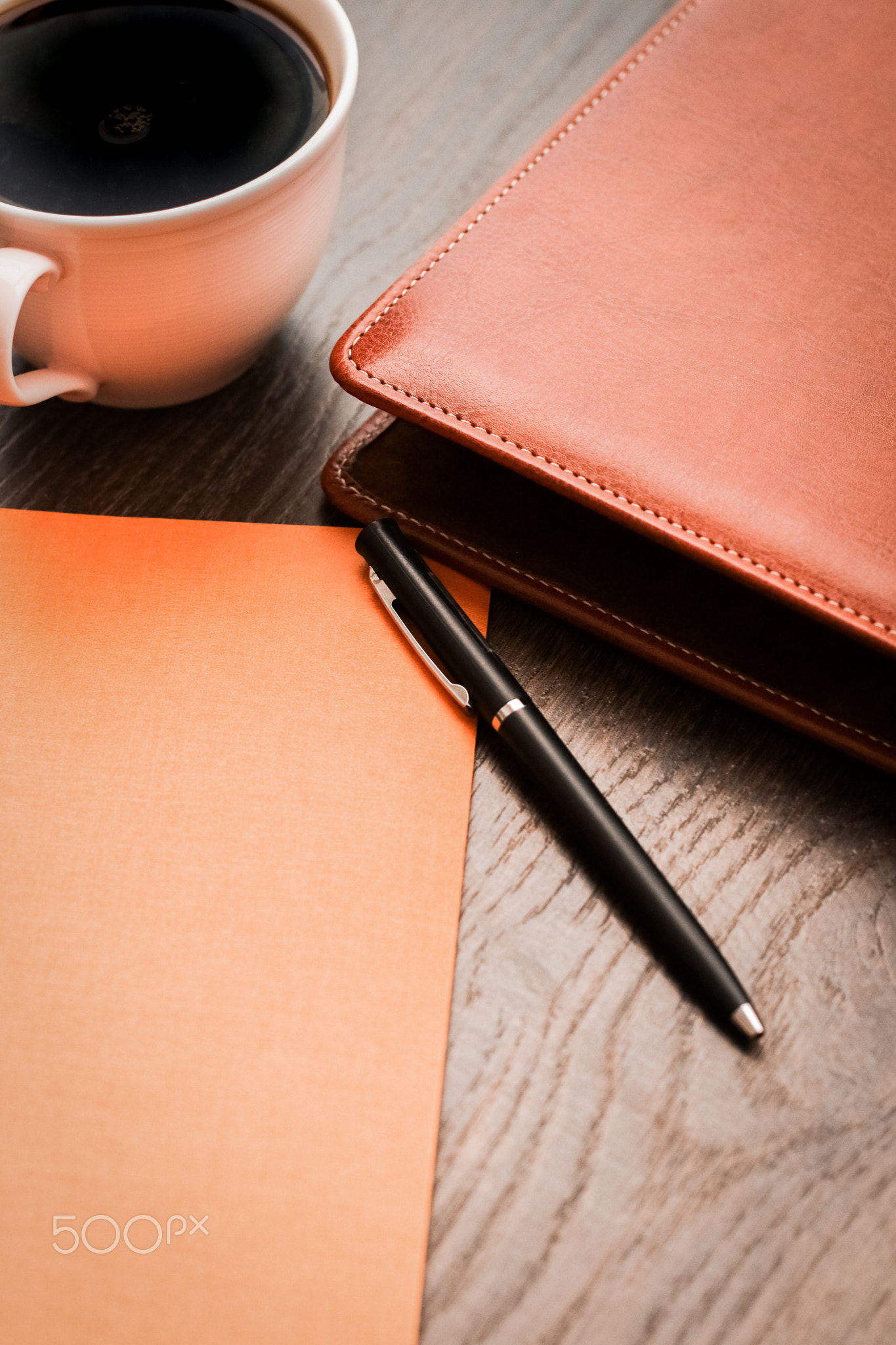 Office table desk and coffee cup, productivity concept