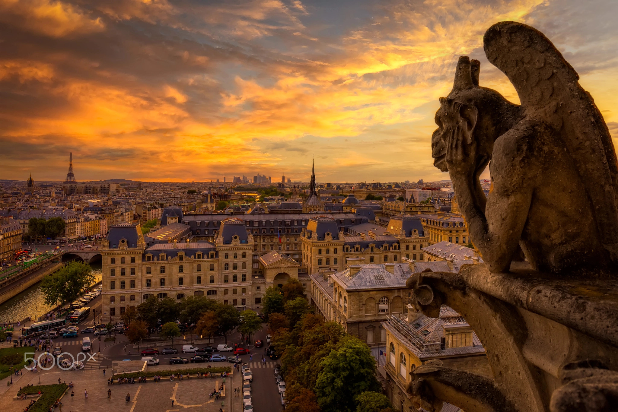 Sunset on Paris view from the Cathedral Notre Dame