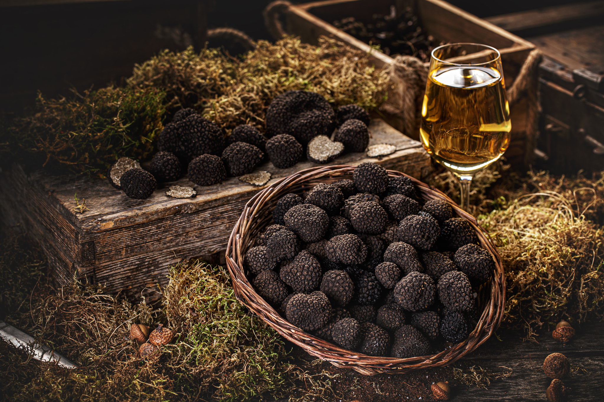 Freshly picked black truffles