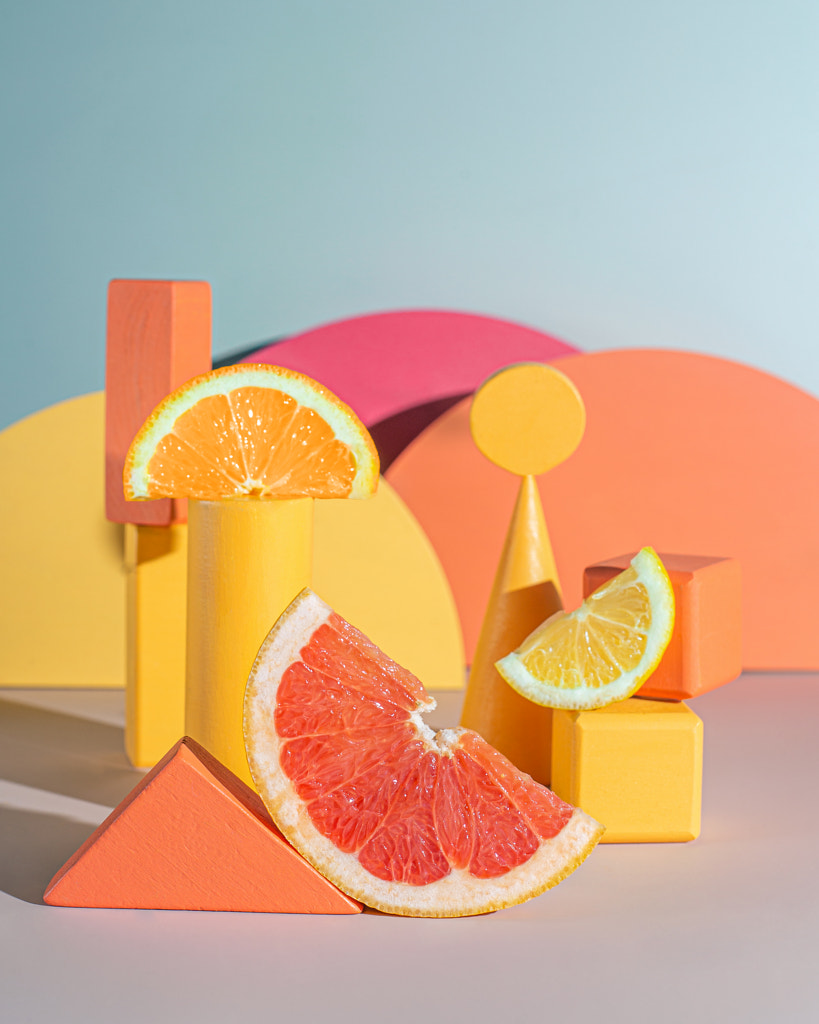 Vibrant still life with different citruses and geometric shapes.  by Oleksandra Mykhailutsa on 500px.com