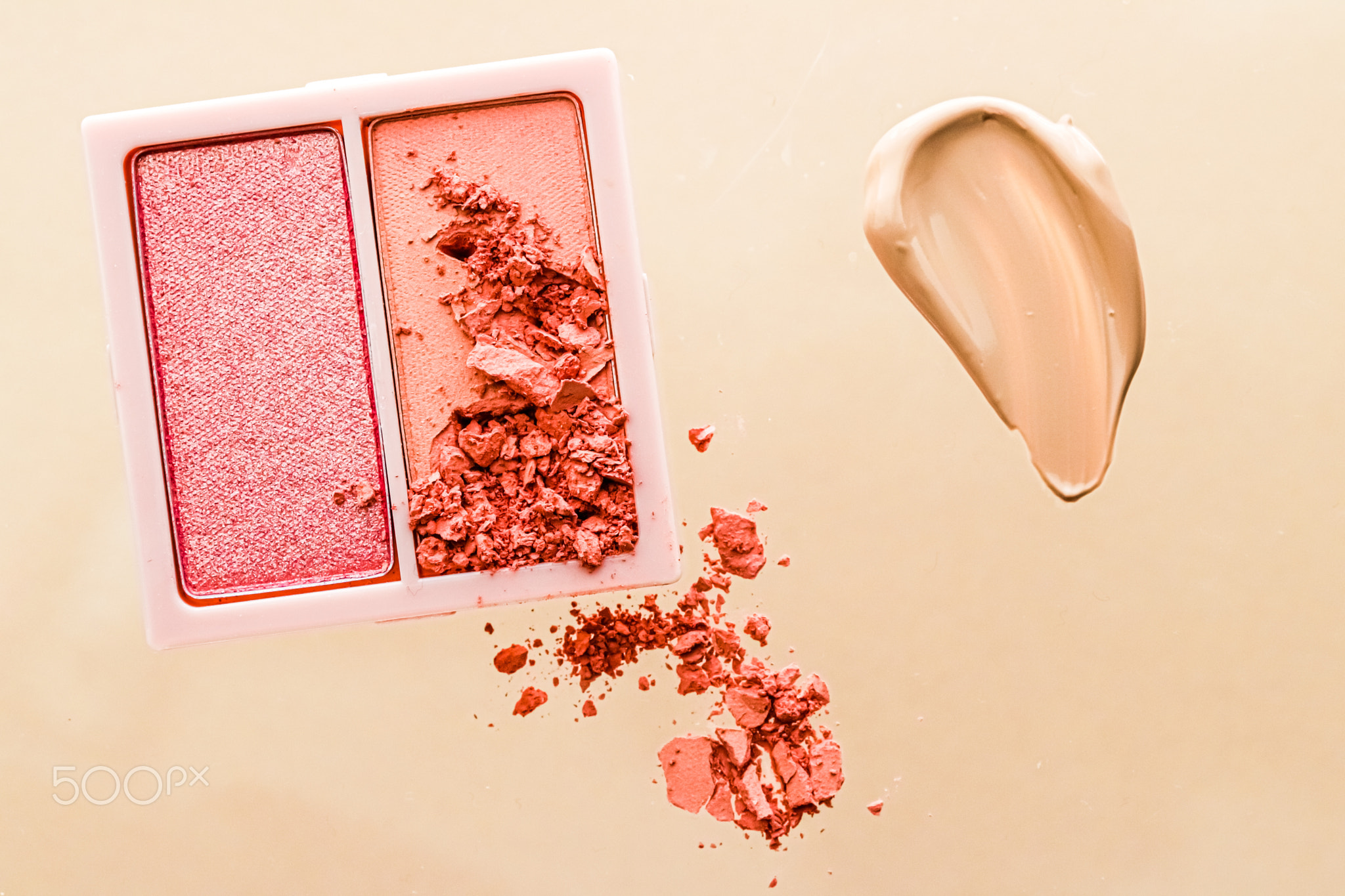 Eyeshadow powder or blush makeup palette as flat lay isolated on