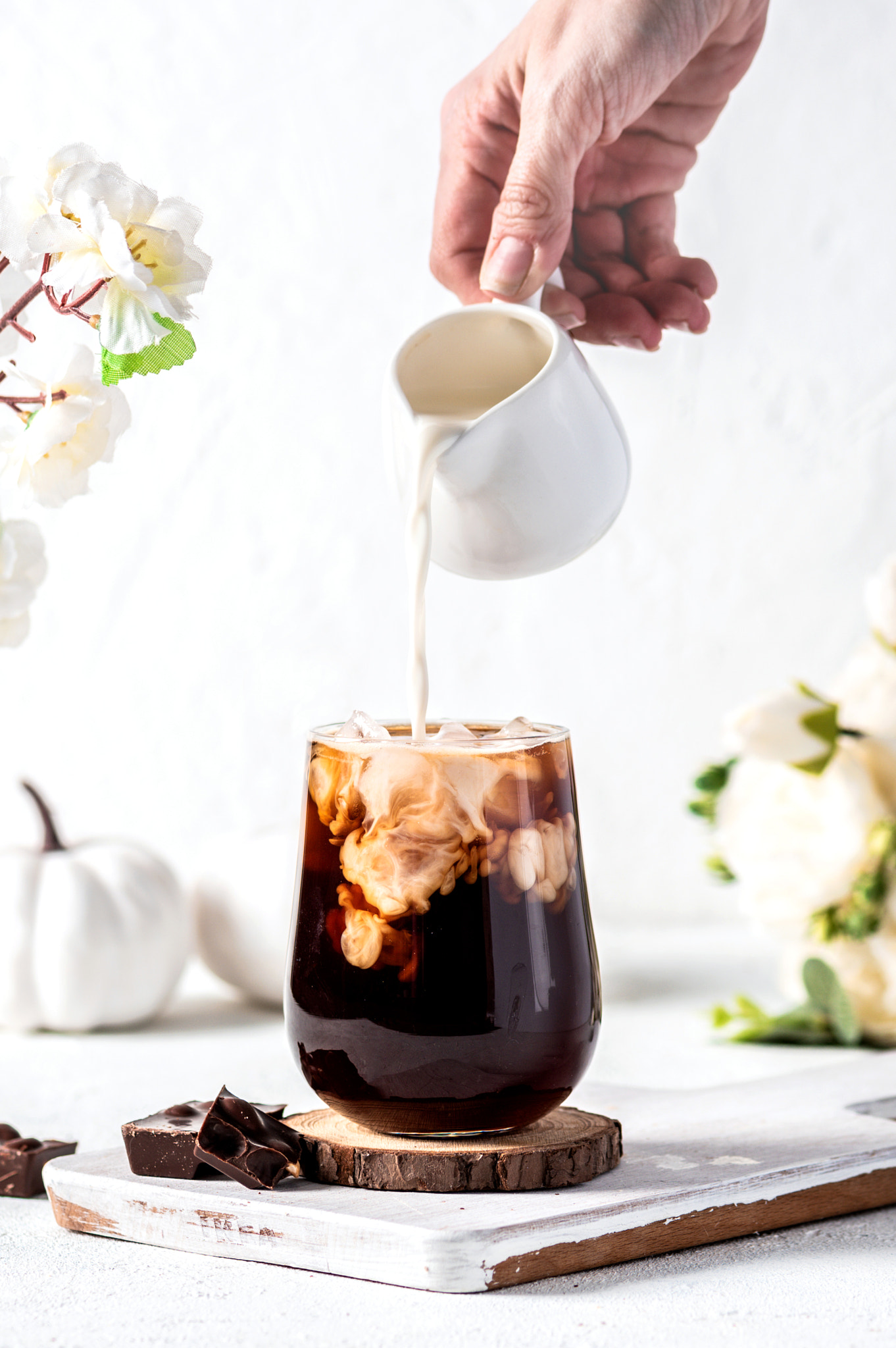 Coffee with milk on white background