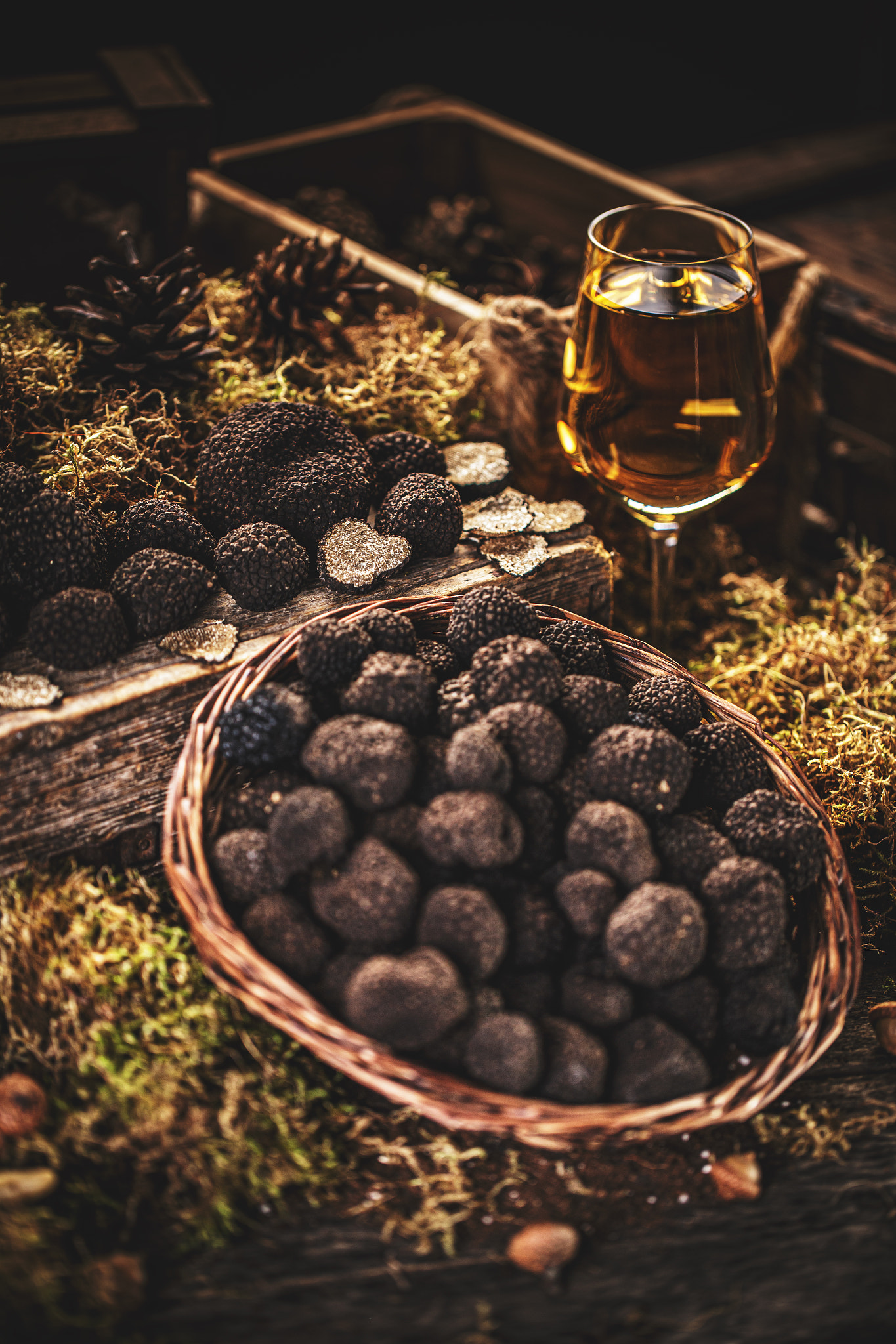 Freshly picked black truffles