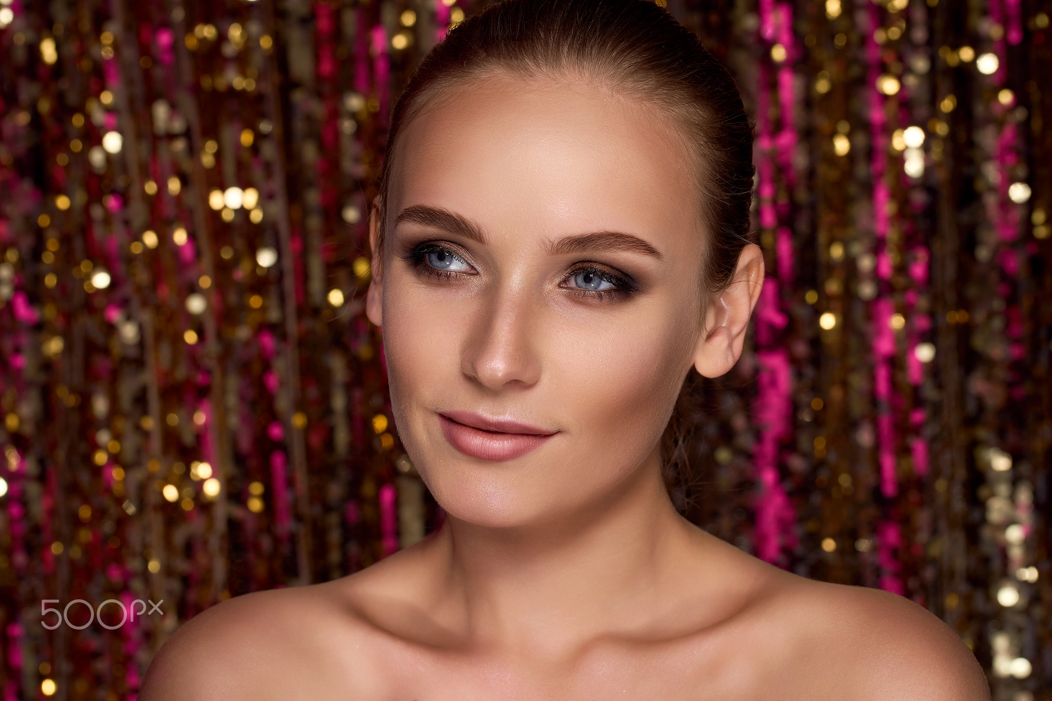 Beauty portrait of a High Fashion model woman in colorful bright neon