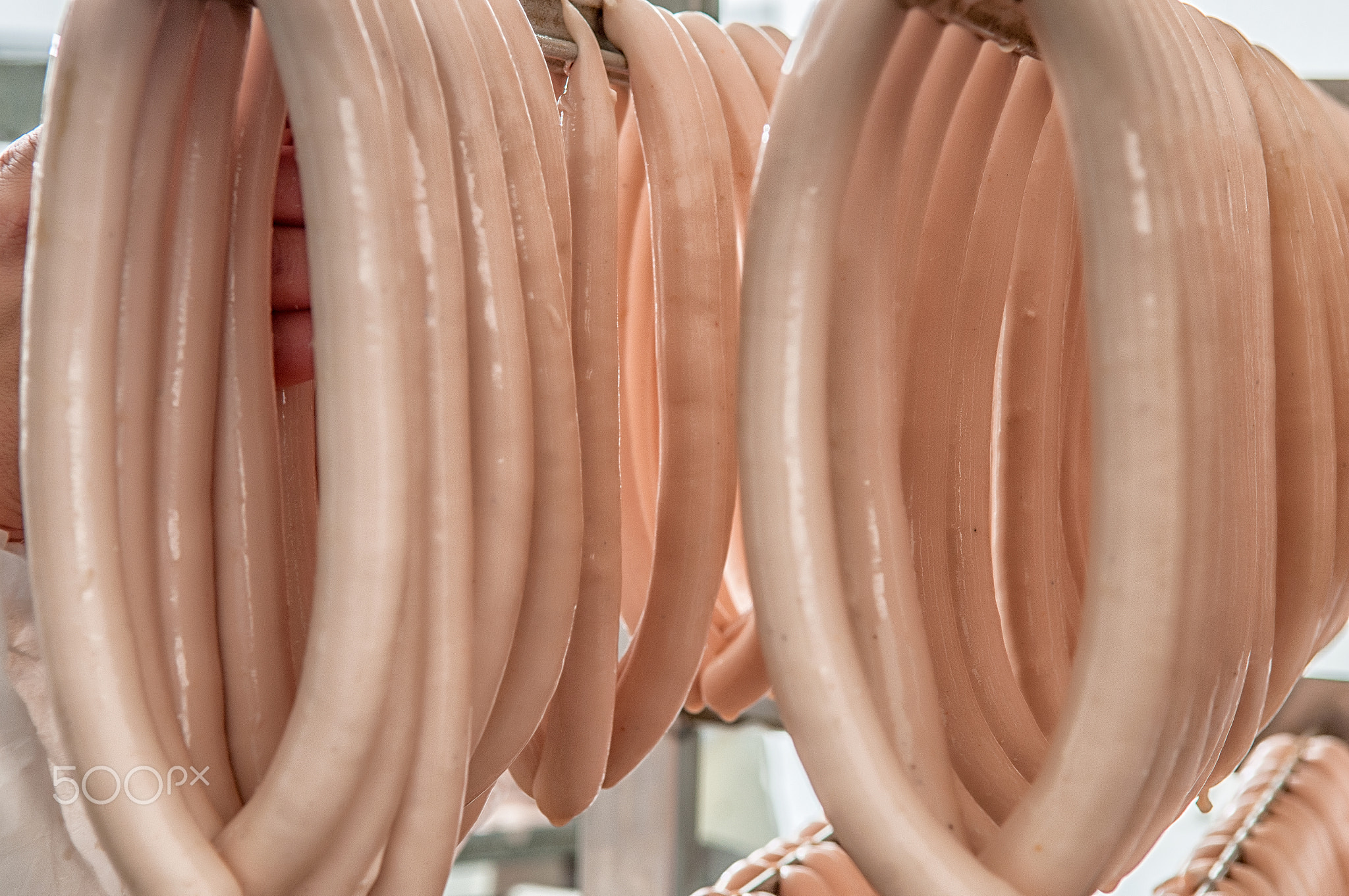 sausage hanging in the warehouse