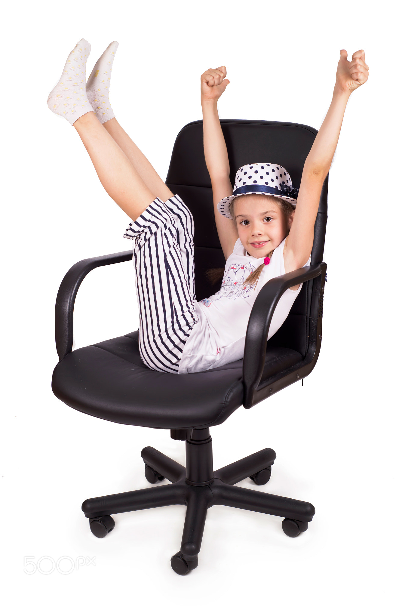 Office chair office chair office chair and little cheerful girl lifted