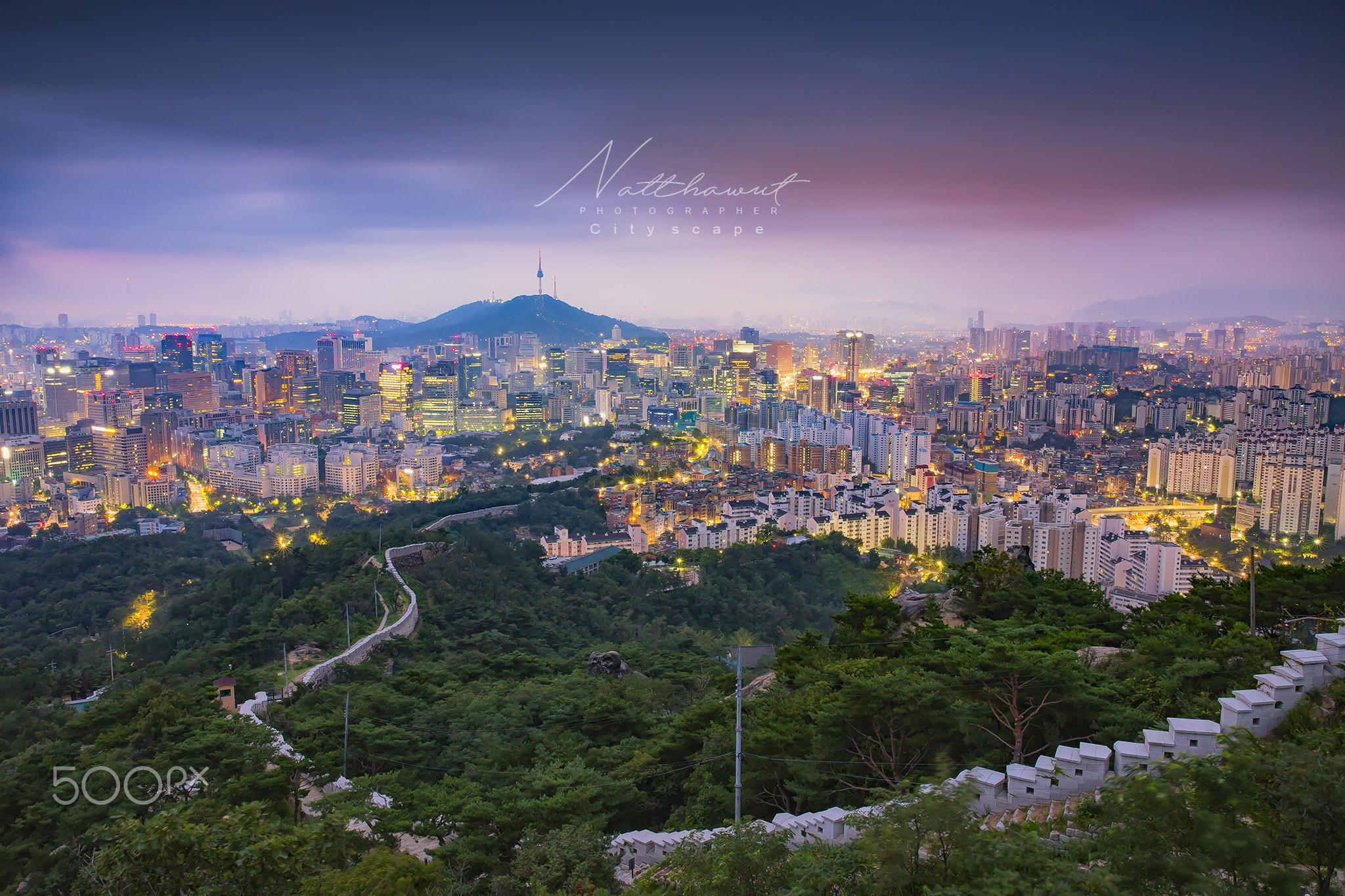 Korea,Seoul at morning thin fog, South Korea city skyline.