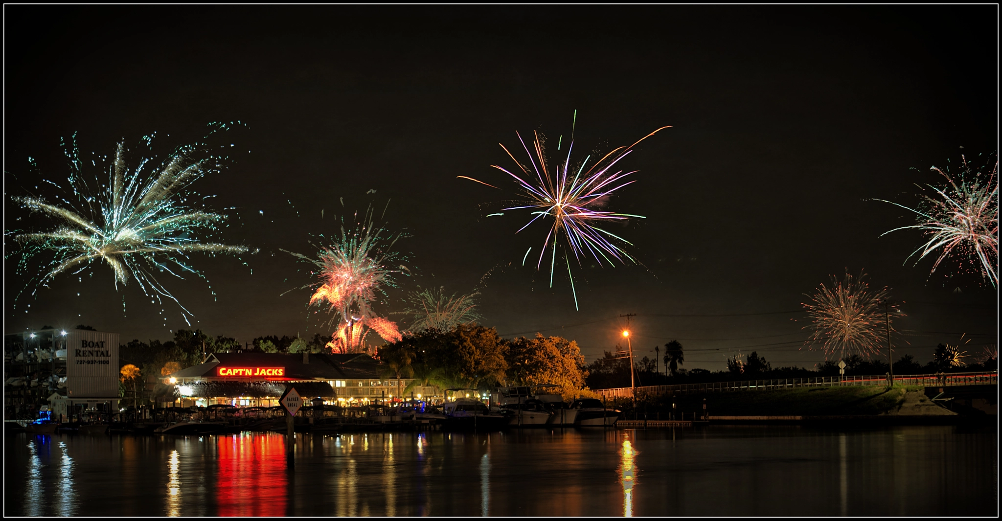 Fireworks at Capt N Jacks Tarpon Springs Florida.psd by Eddie Alcorne