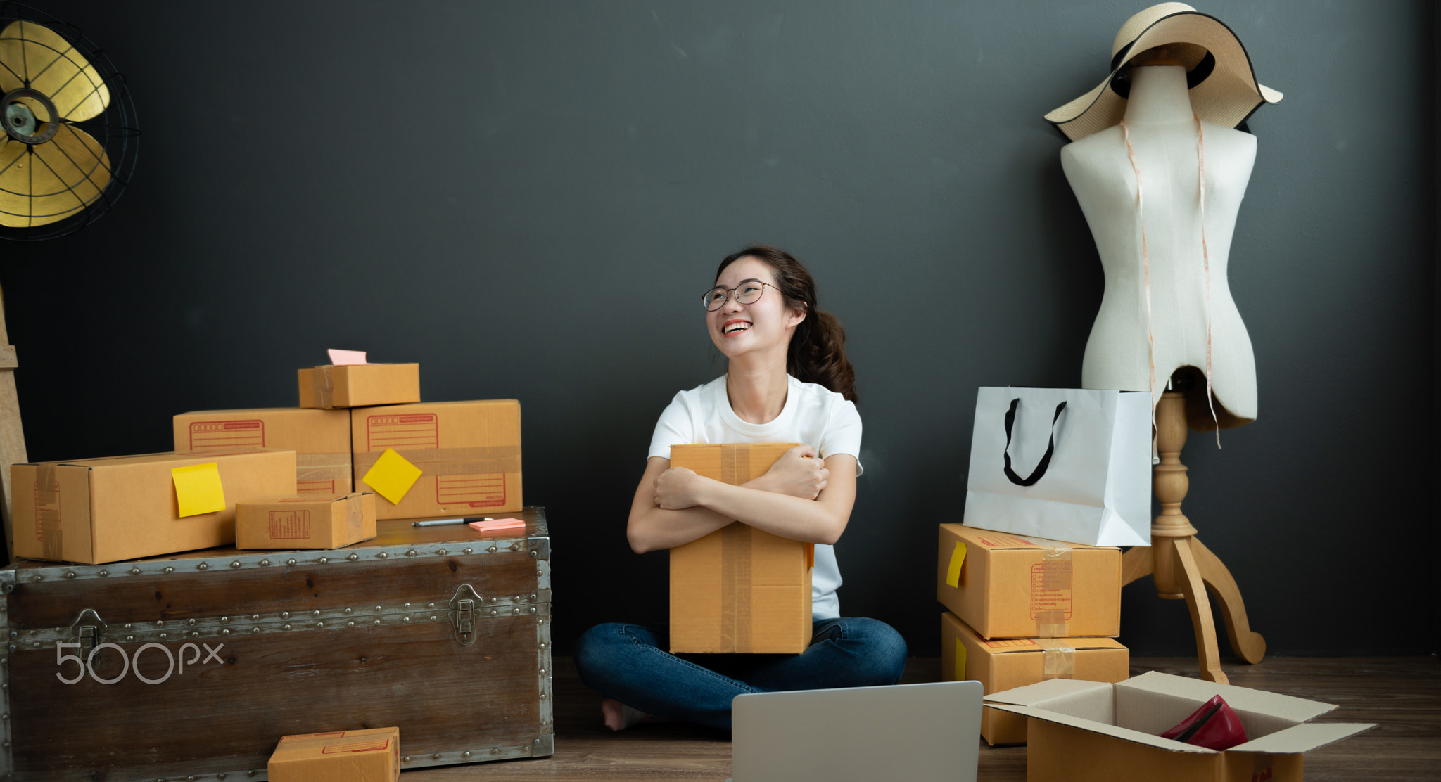 Young asian girl is freelancer with her private business