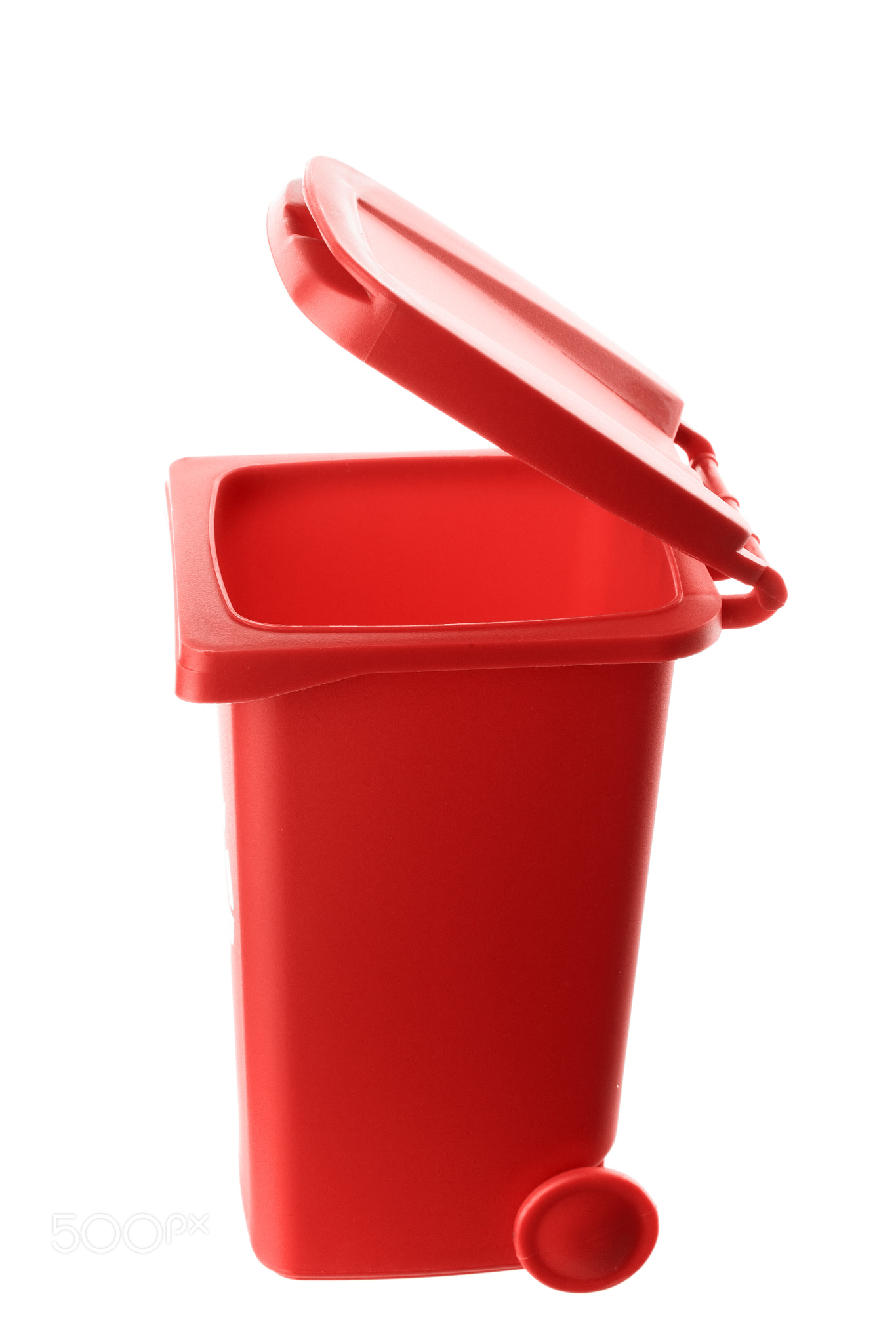 Plastic red trash can isolated on white background