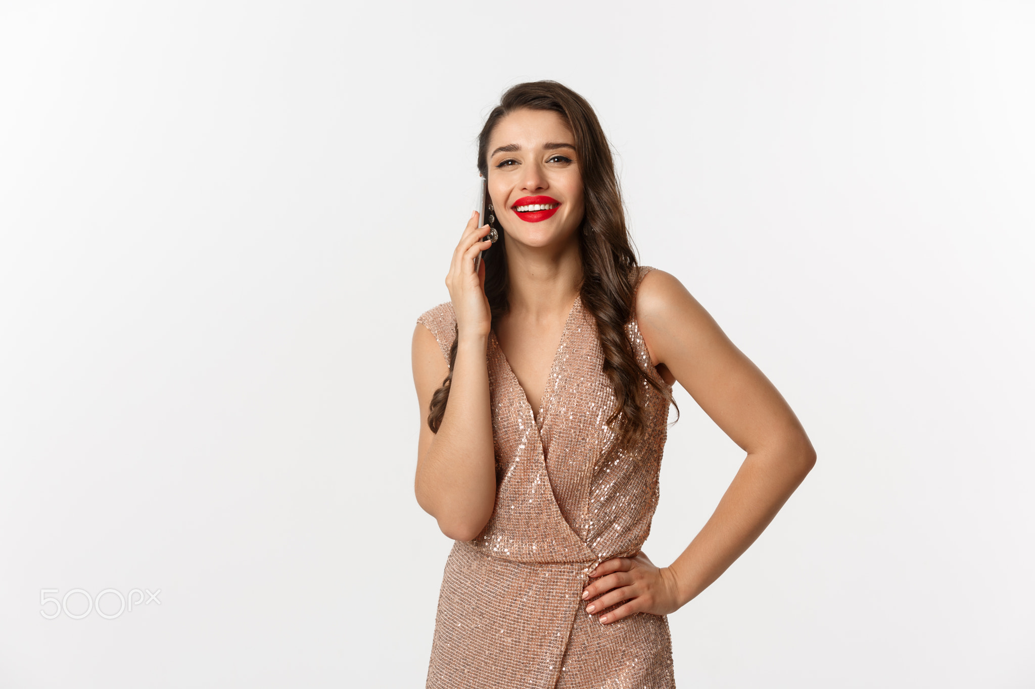 Christmas party and celebration concept. Attractive young woman with