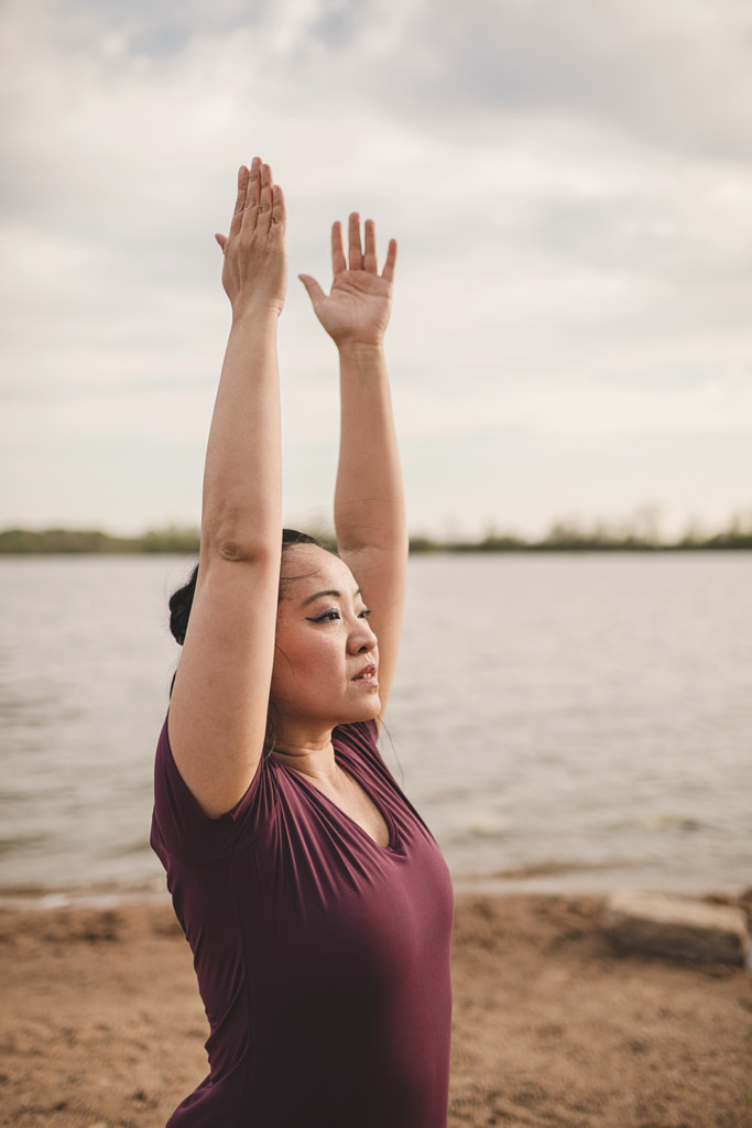 Asian Woman Does Yoga on Beach Outdoors, Creve Coeur Lake, MO, USA by Nadia M on 500px.com