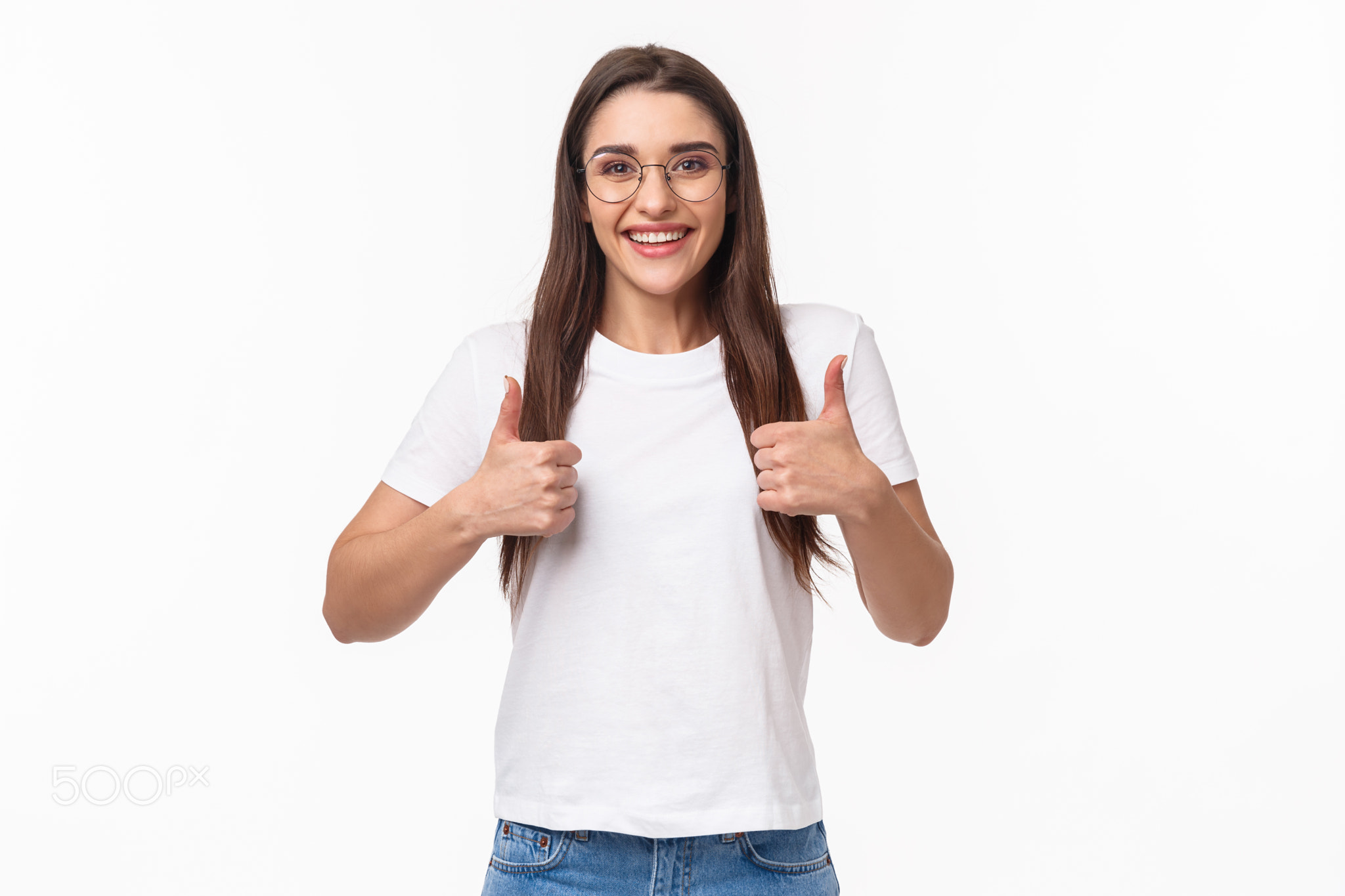 Good idea, lets do it. Enthusiastic smiling caucasian woman in glasses