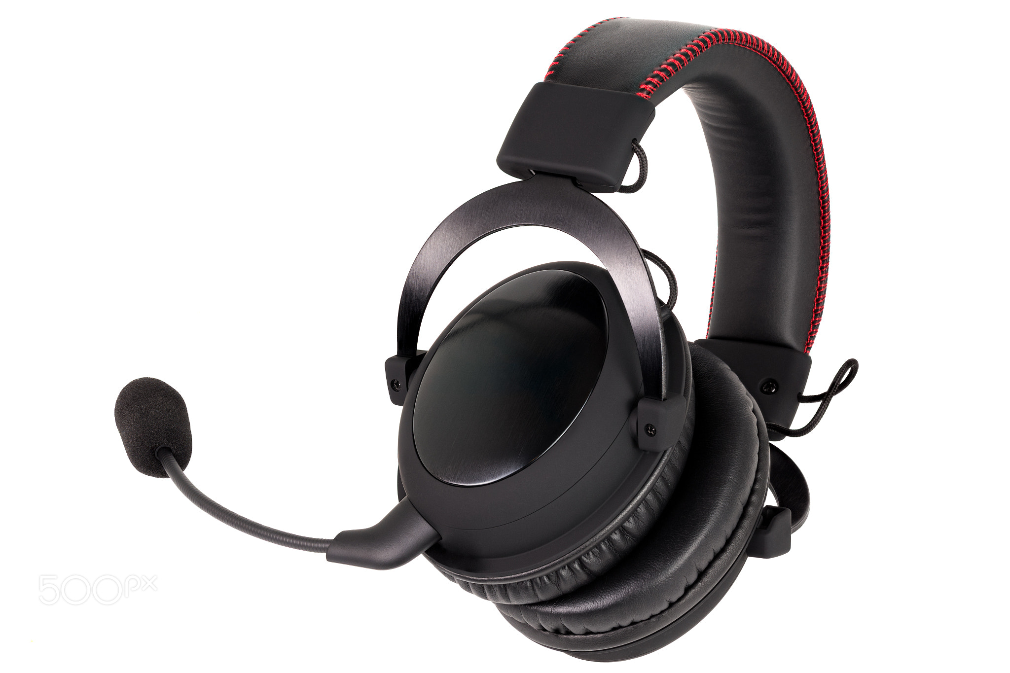 close view of wireless black gaming headphones with microphone
