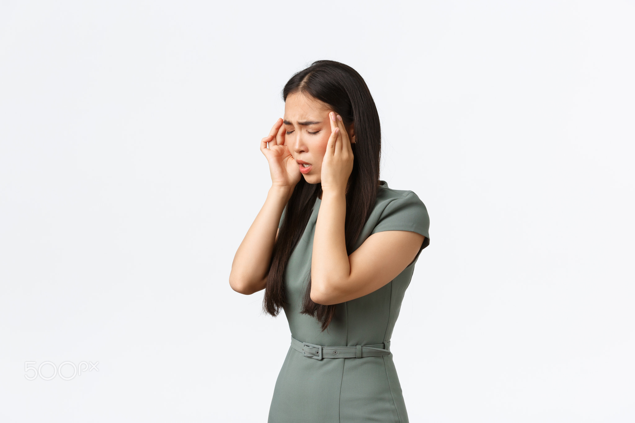 Small business owners, women entrepreneurs concept. Profile of uneasy