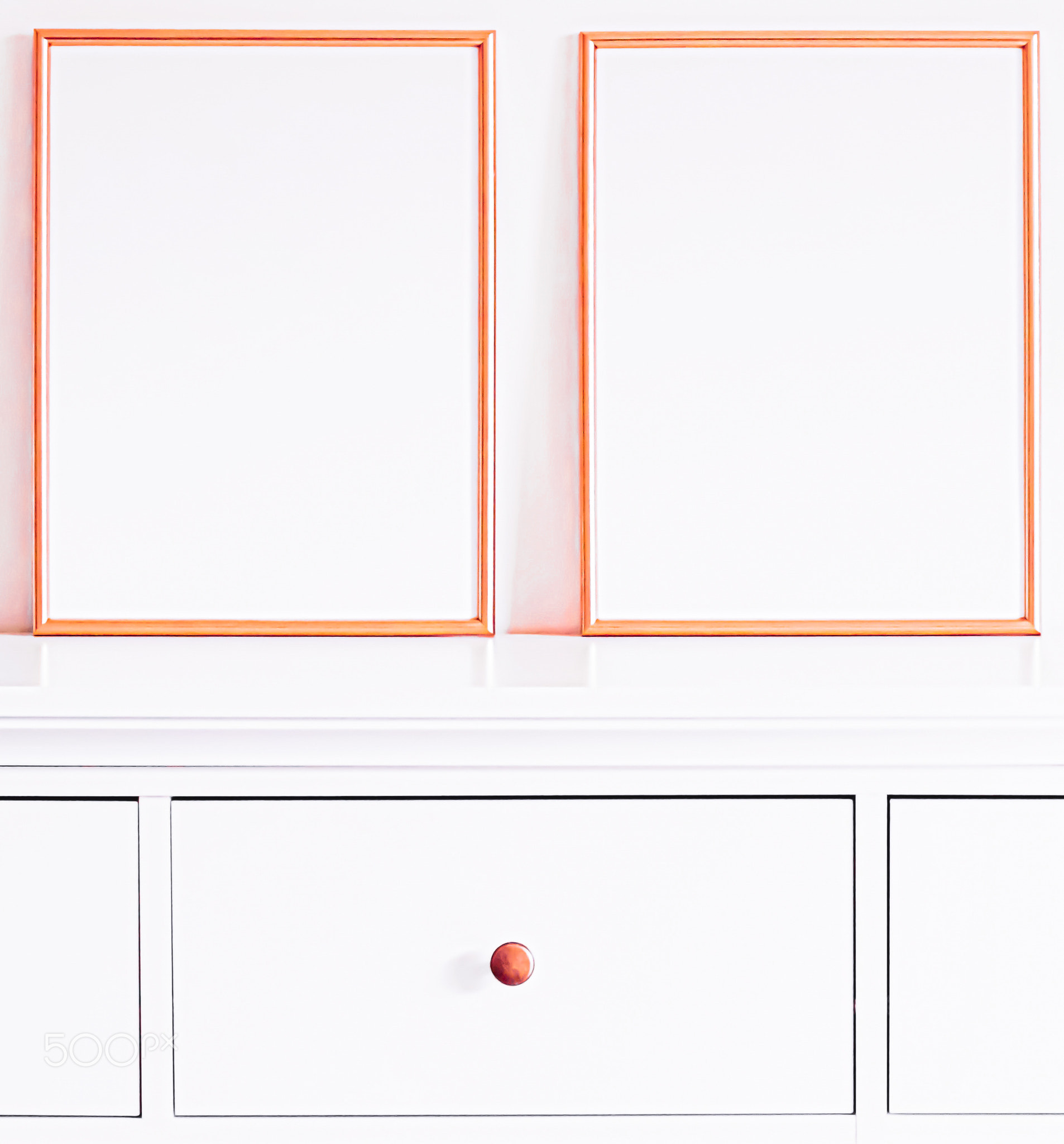 Rose gold frame on white furniture, luxury home decor and design for