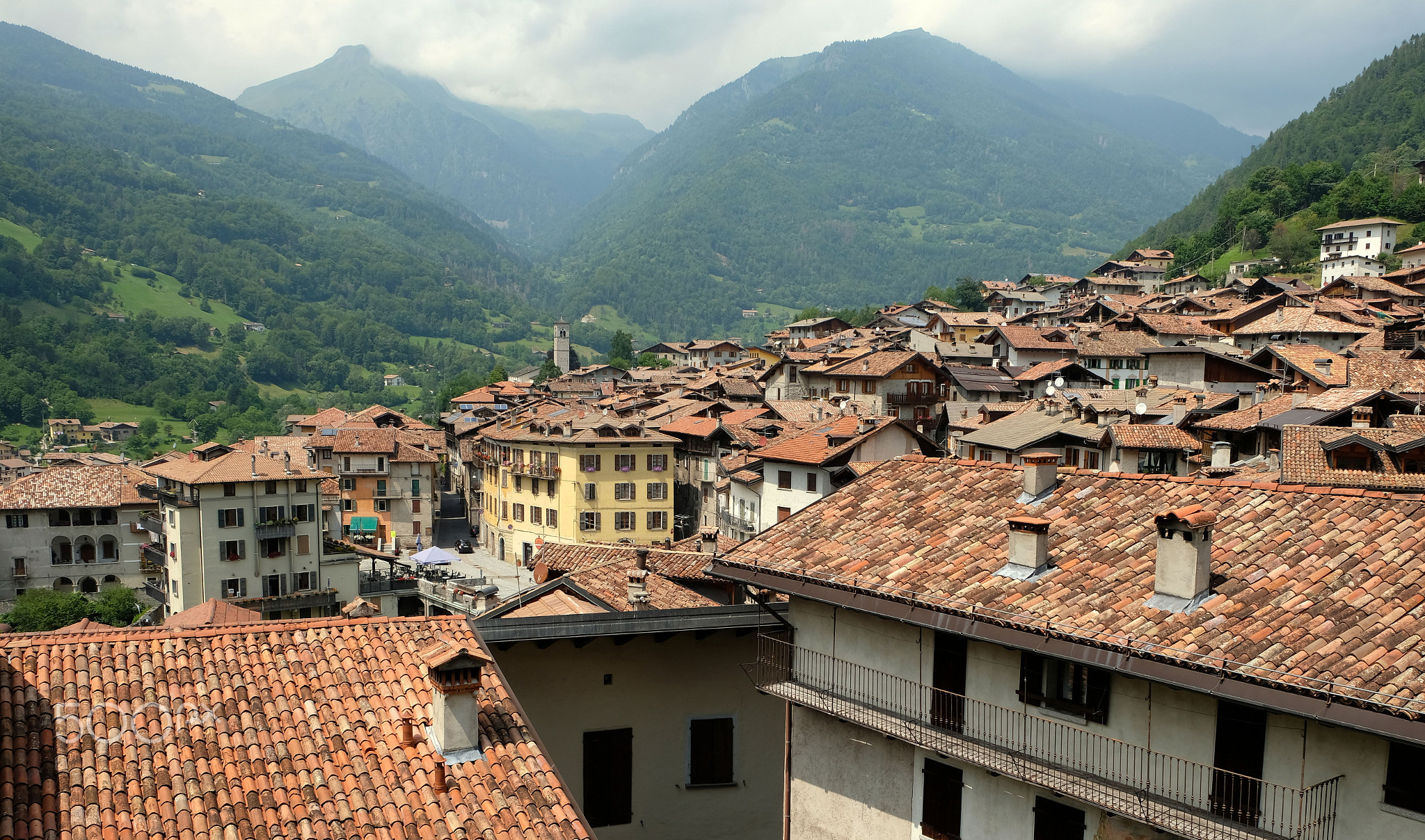 rooftops of italian mountain village bagolino north italy