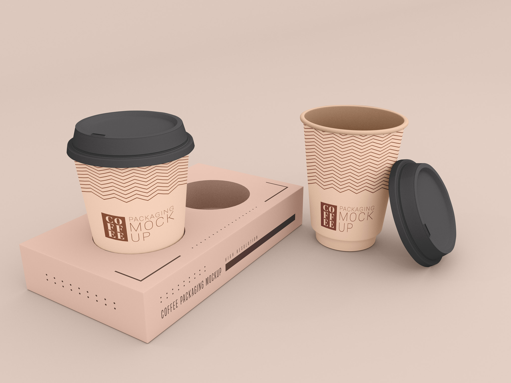 Disposable coffee cup with box mockup