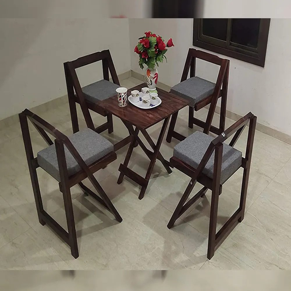 WOODEN PATIO FOLDING 4 SEATER DINING SET FOR GARDEN 