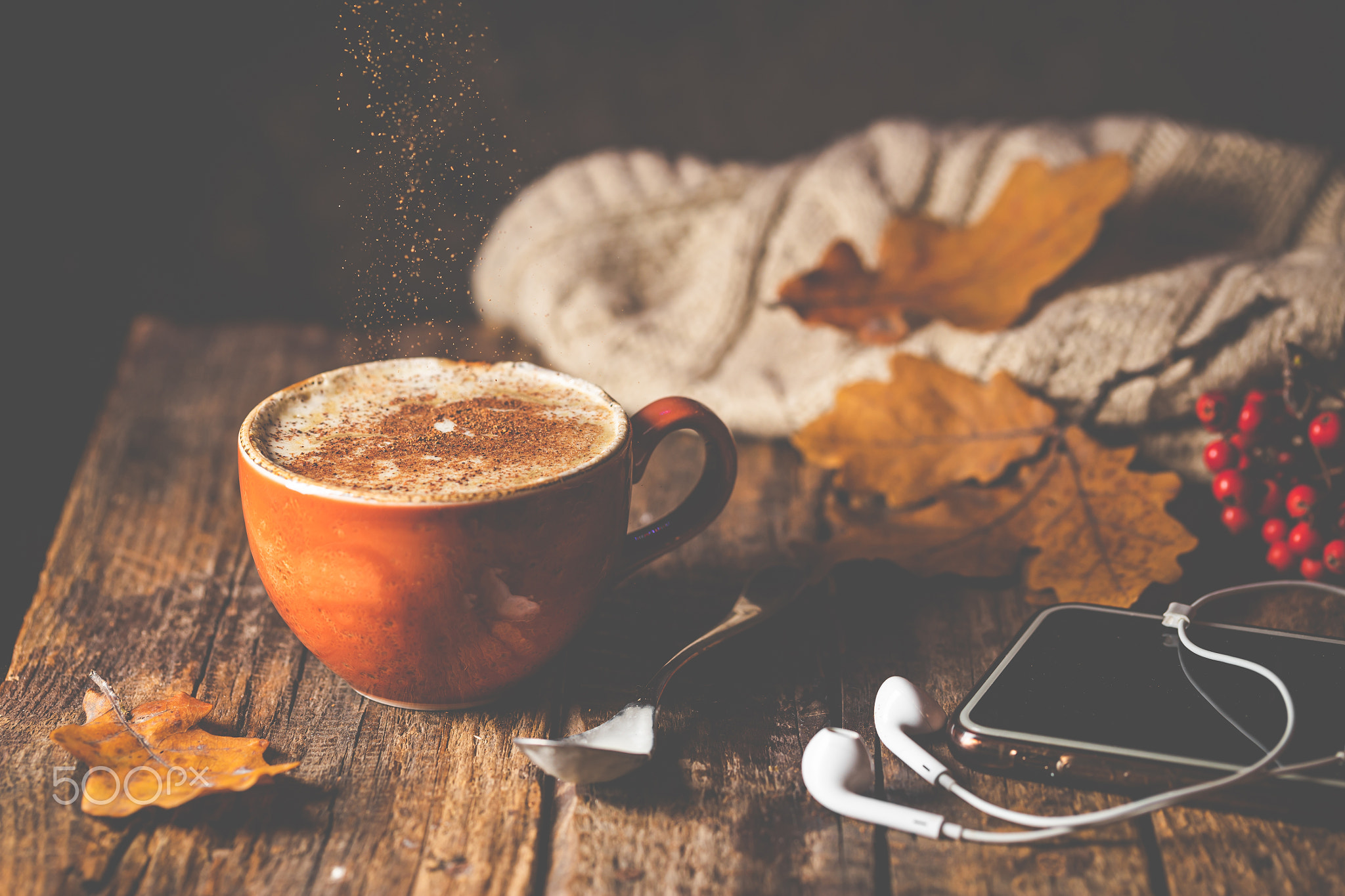 Cozy background with cup of coffee