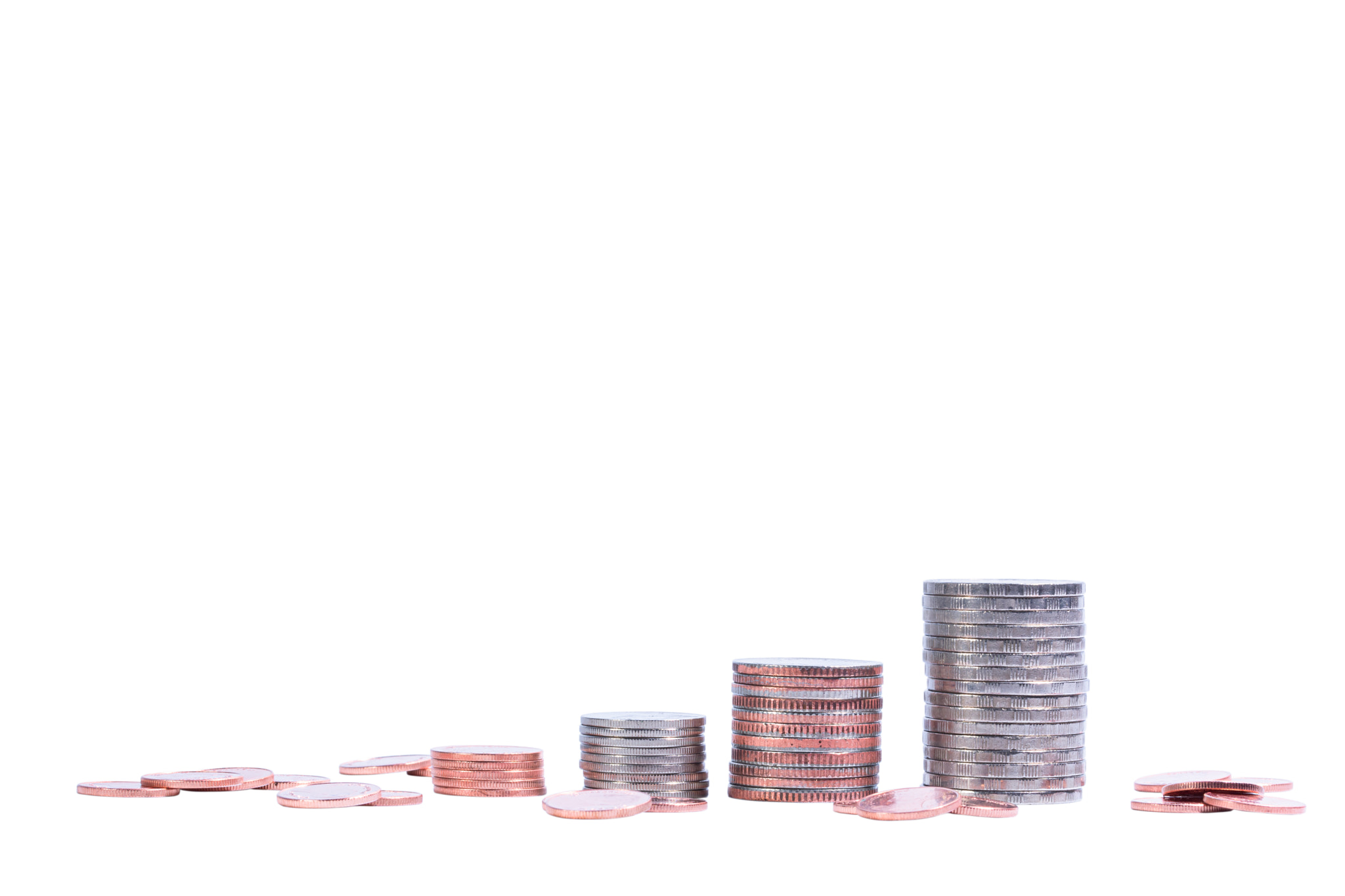 Stacked coins isolated on white background