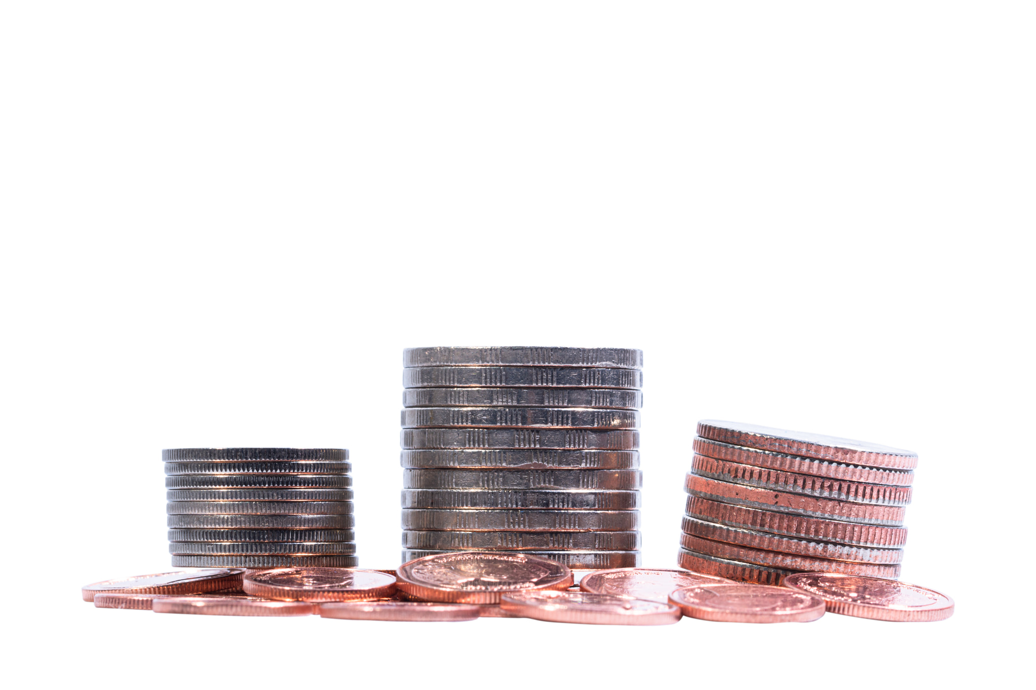 Stacked coins isolated on white background