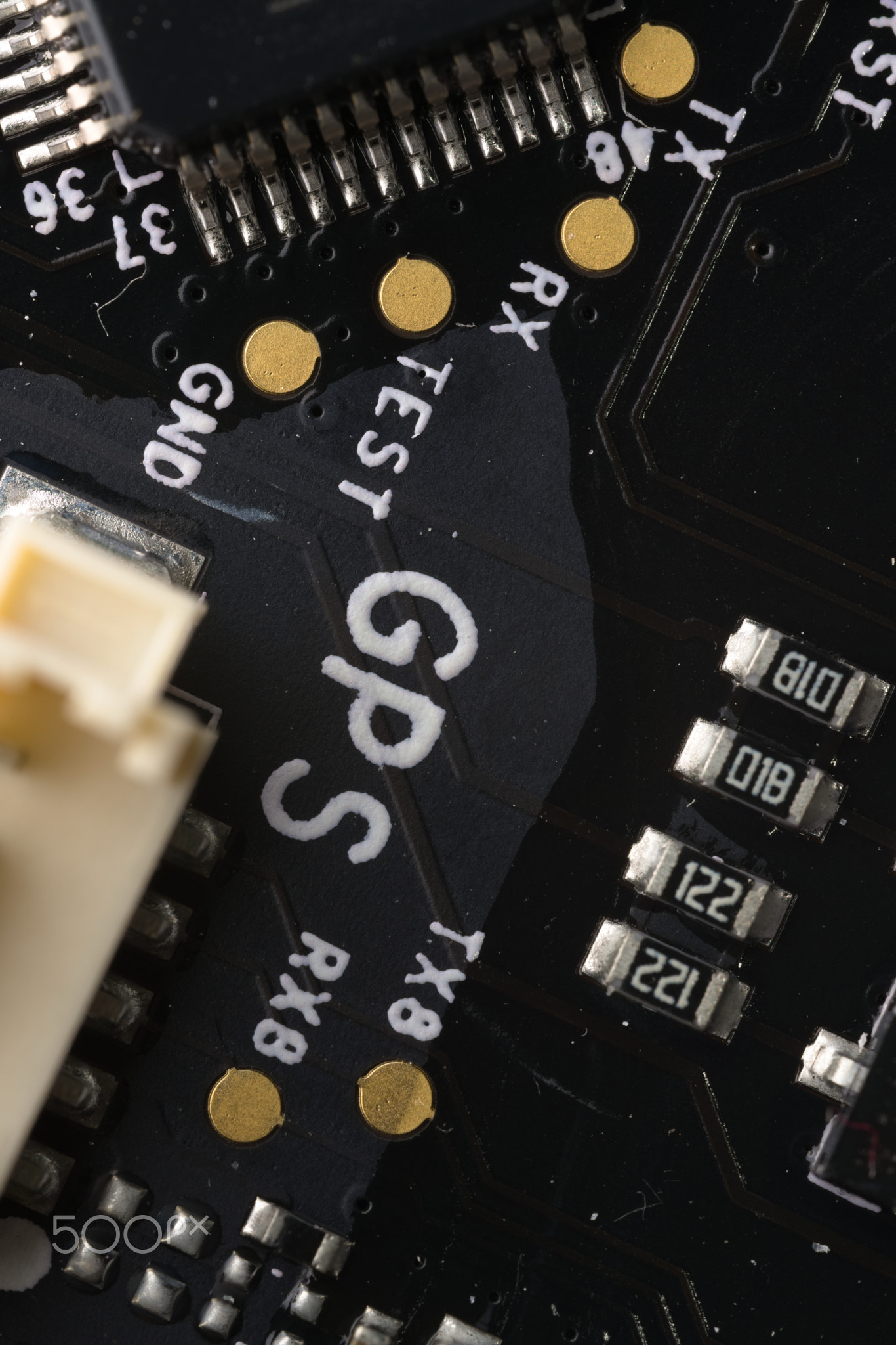 GPS components on an electronic drone circuit board. Modern technology