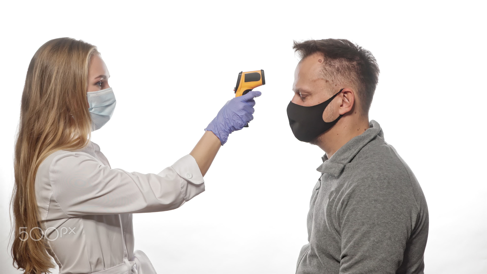 Testing patient's or employee's temperature using a non-contact