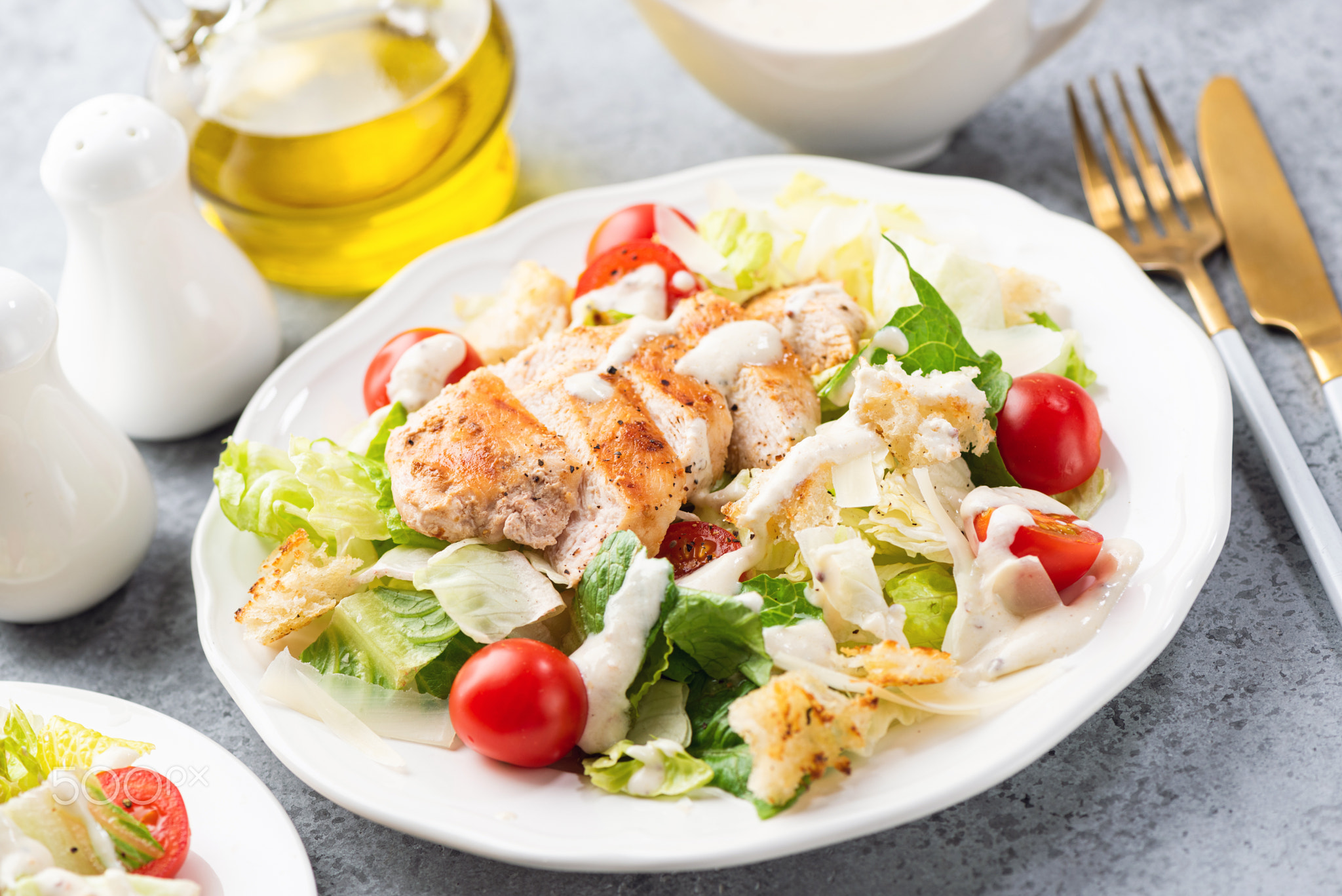 Caesar Salad With Chicken And Sauce