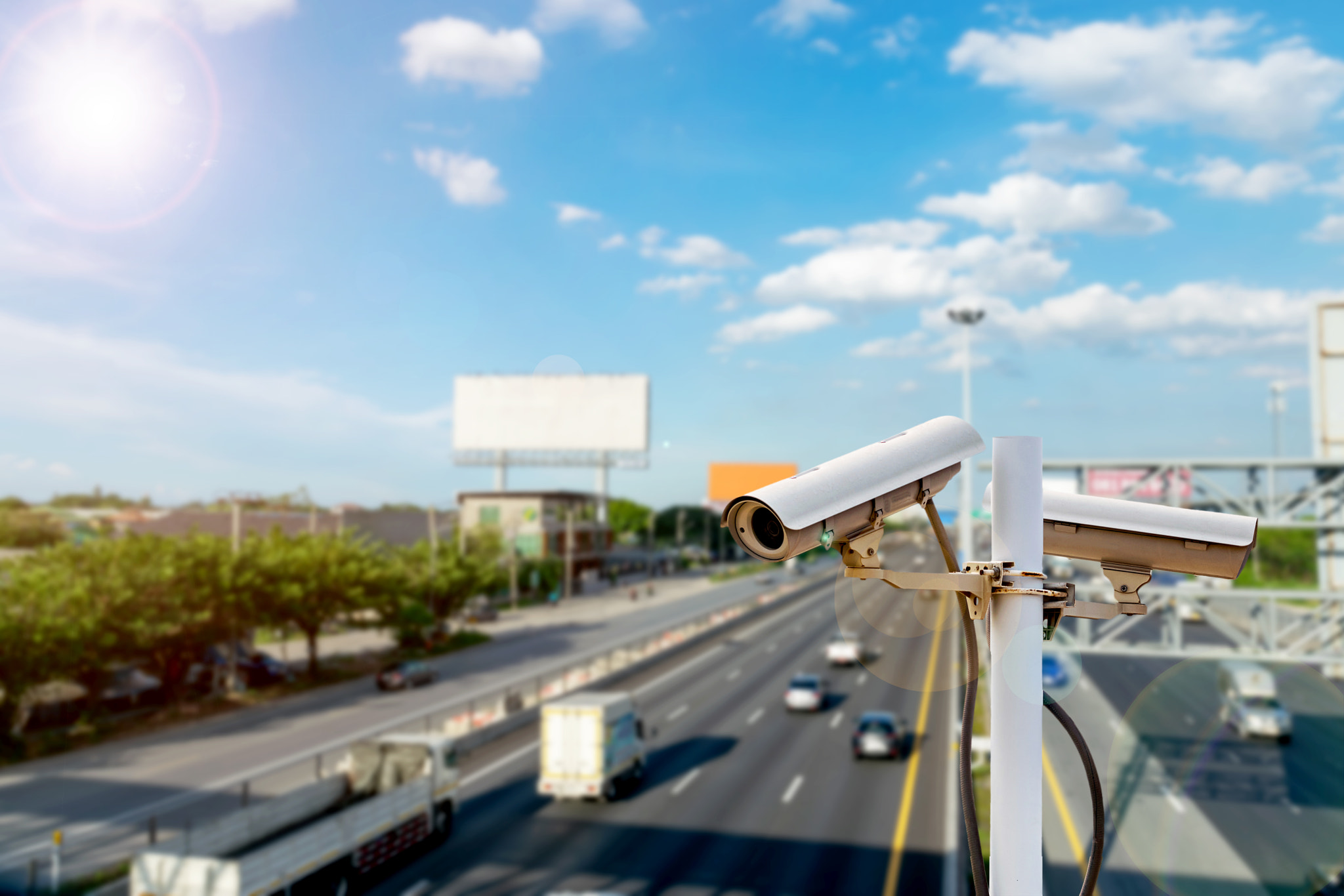 CCTV cameras on the overpass for recording on the road