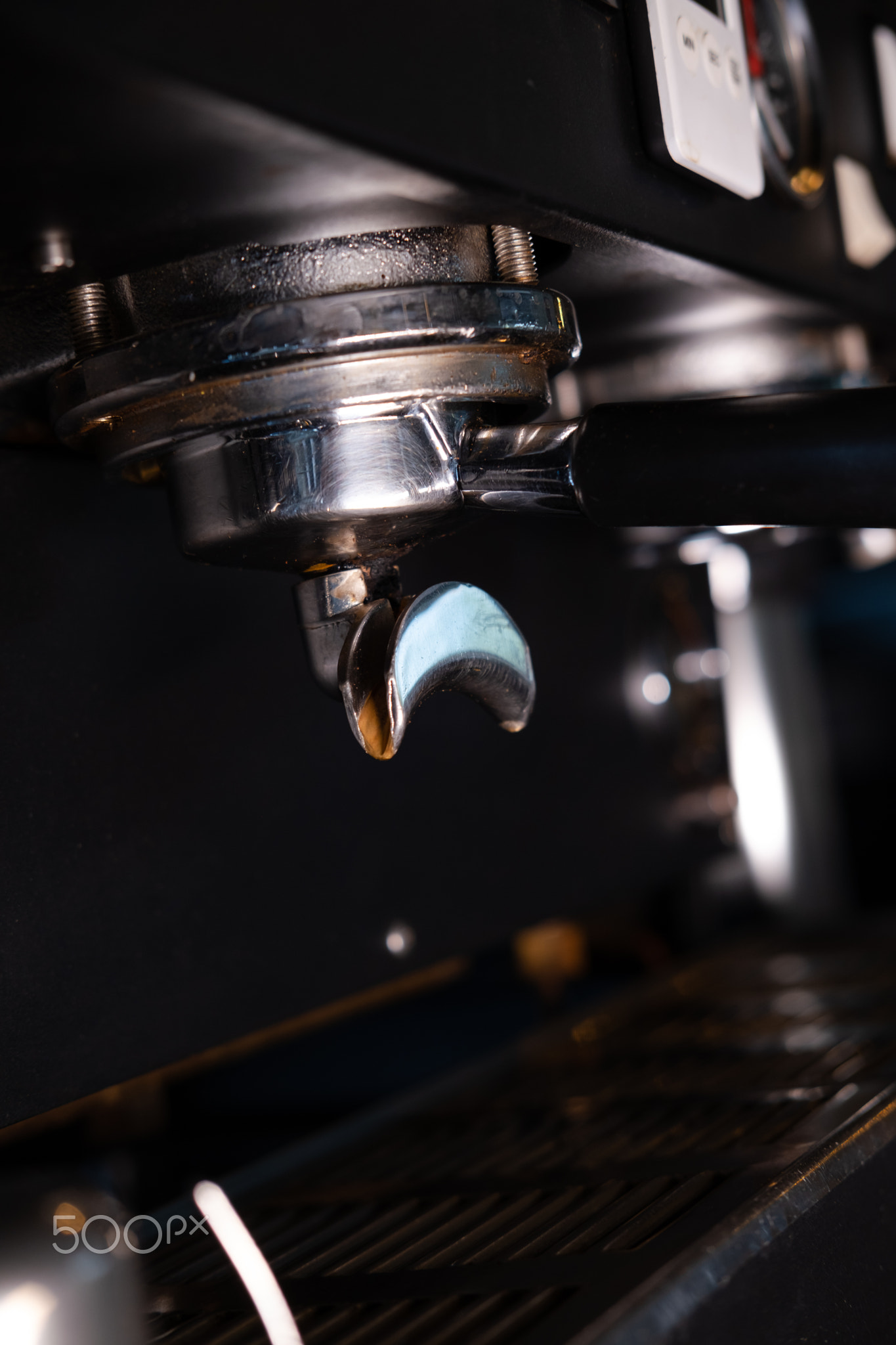 Close-up of Espresso machine making coffee in pub, bar, restaurant