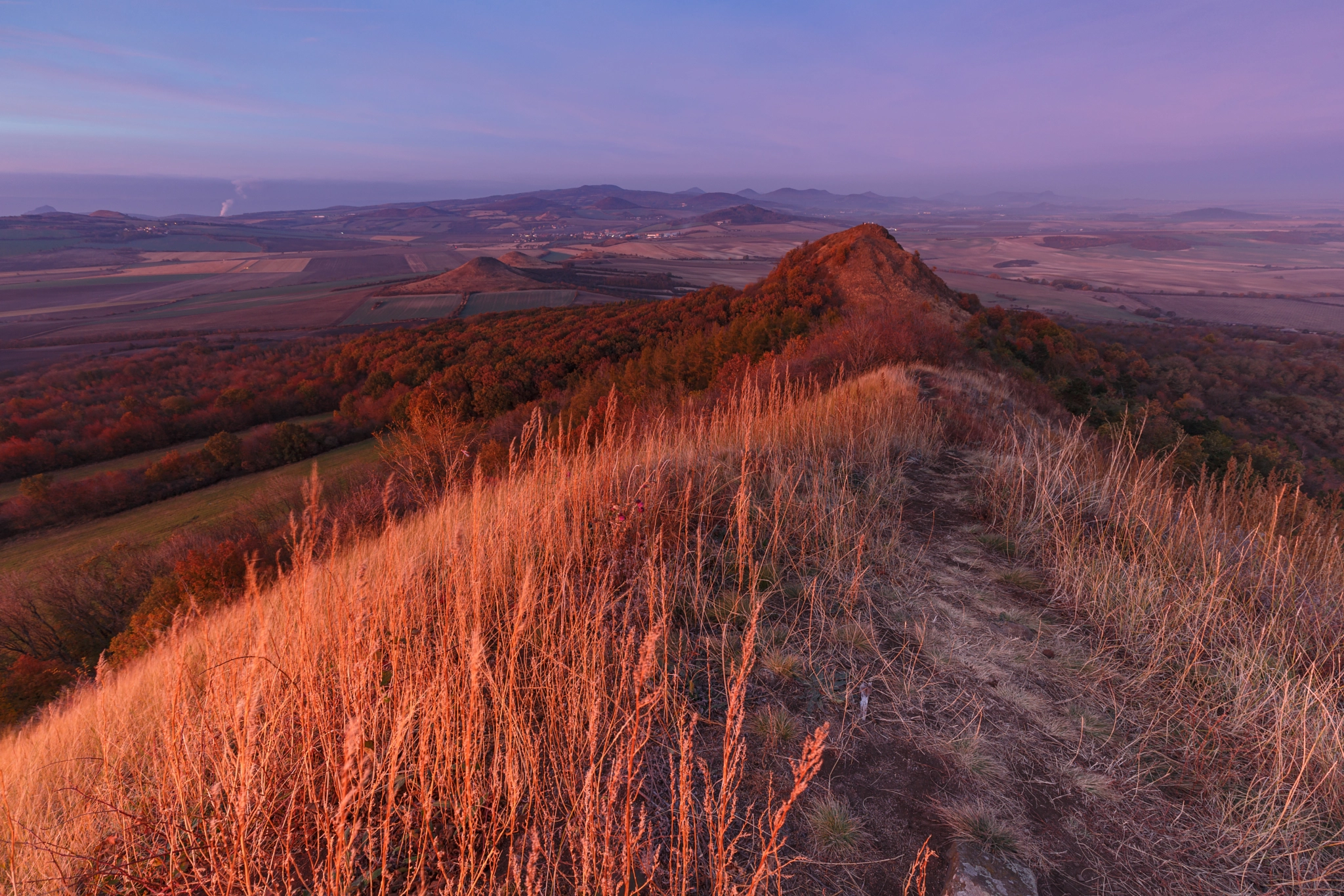 Landscape lit by red sunset