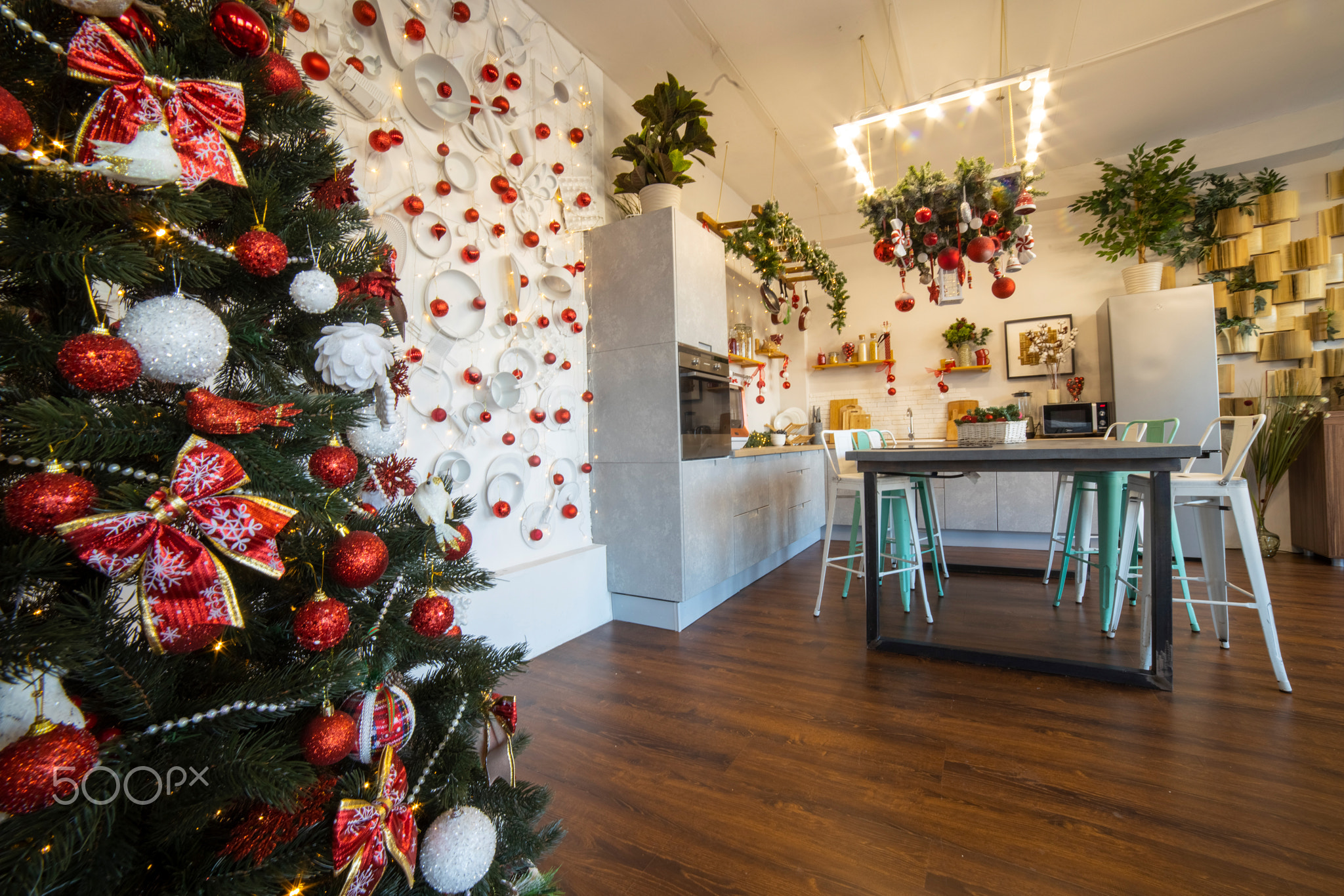 interior of a cozy modern spacious kitchen for a large family