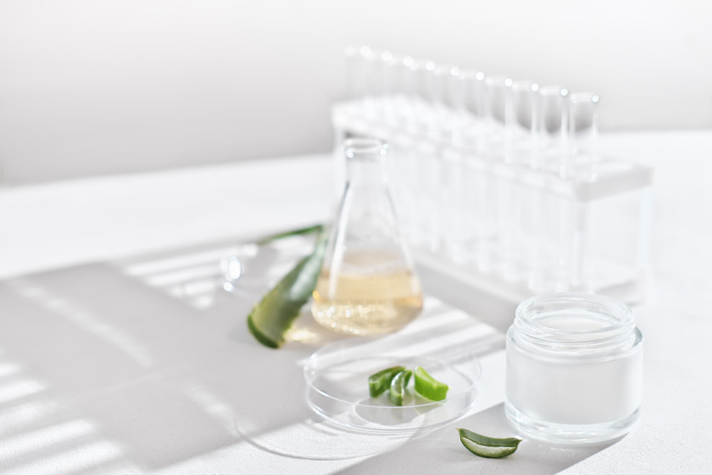 aloe vera face cream and slices of aloe leaf in a petri dish on by Yulia Panova on 500px.com