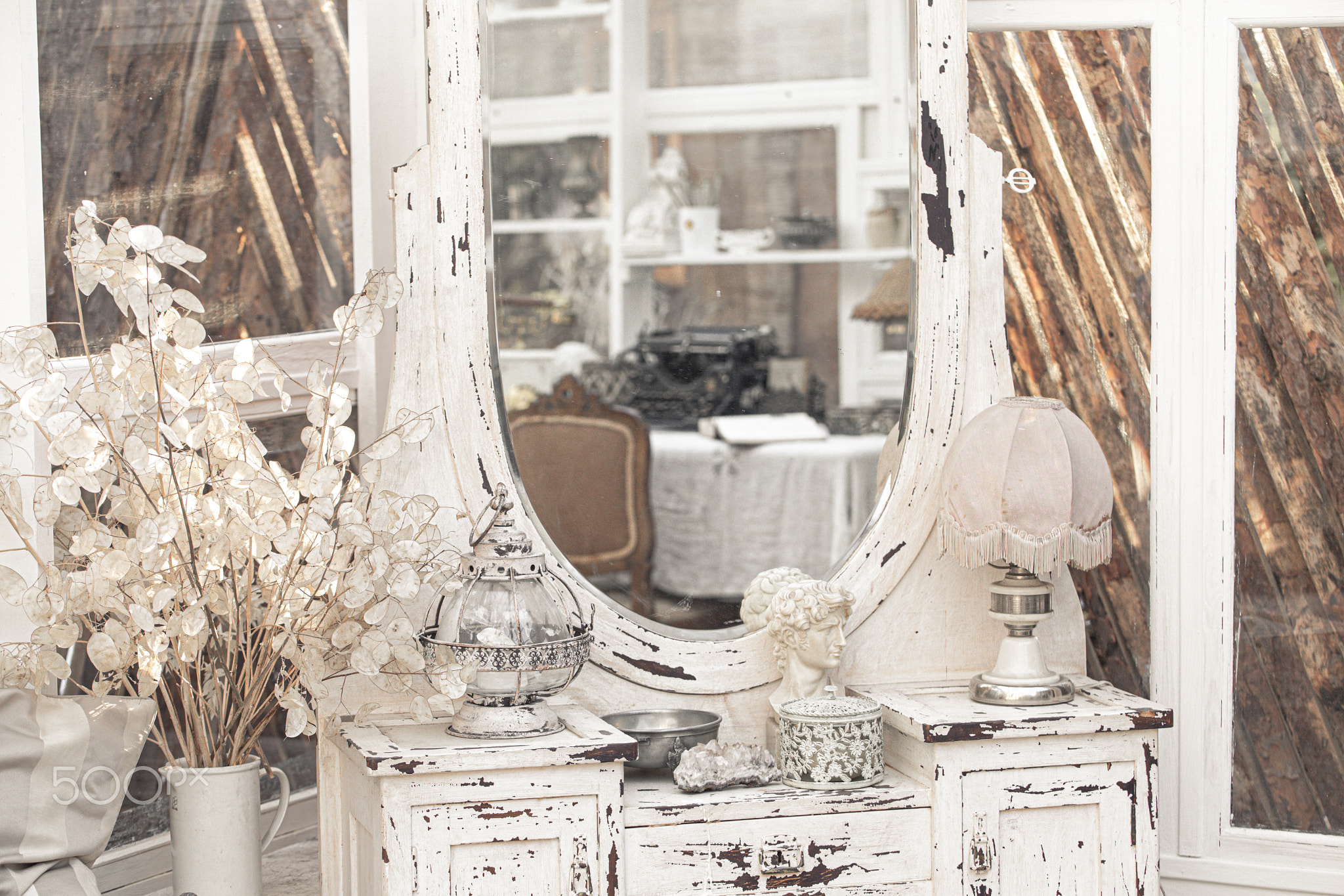 Shabby chic vintage white dressing table