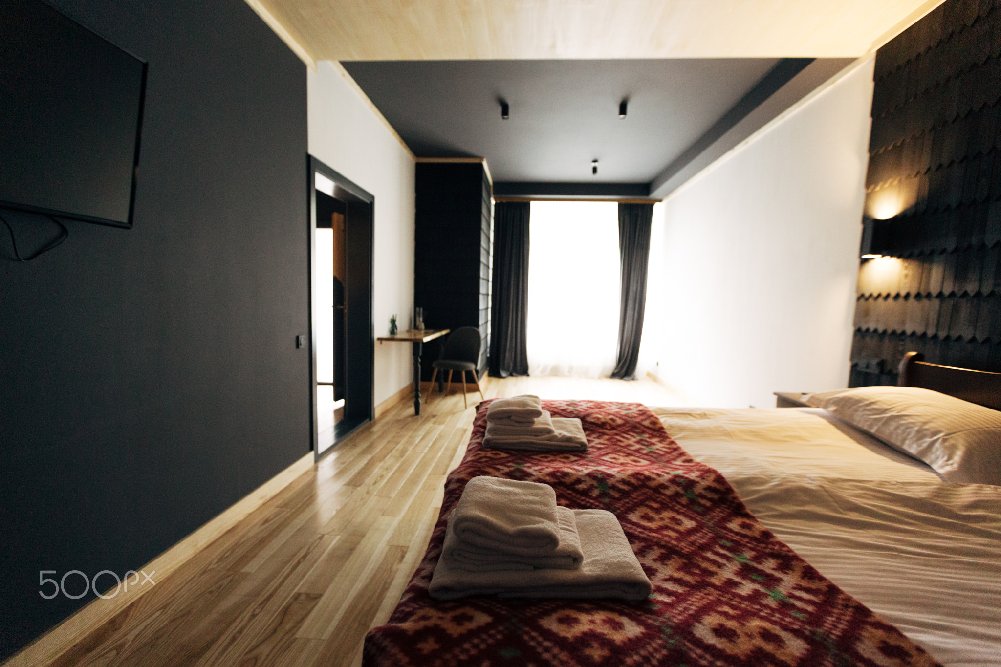 Hotel rooms. Wood finish. Beautiful nice interior