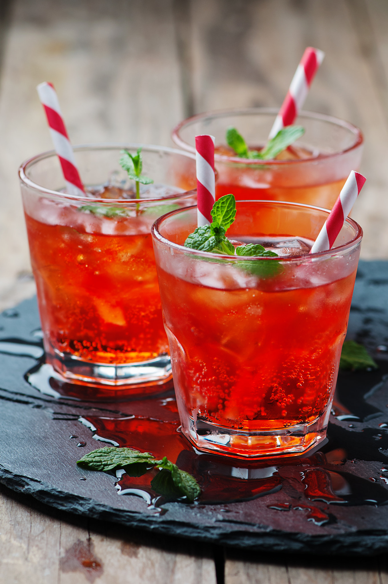 Red Cocktail with mint and ice