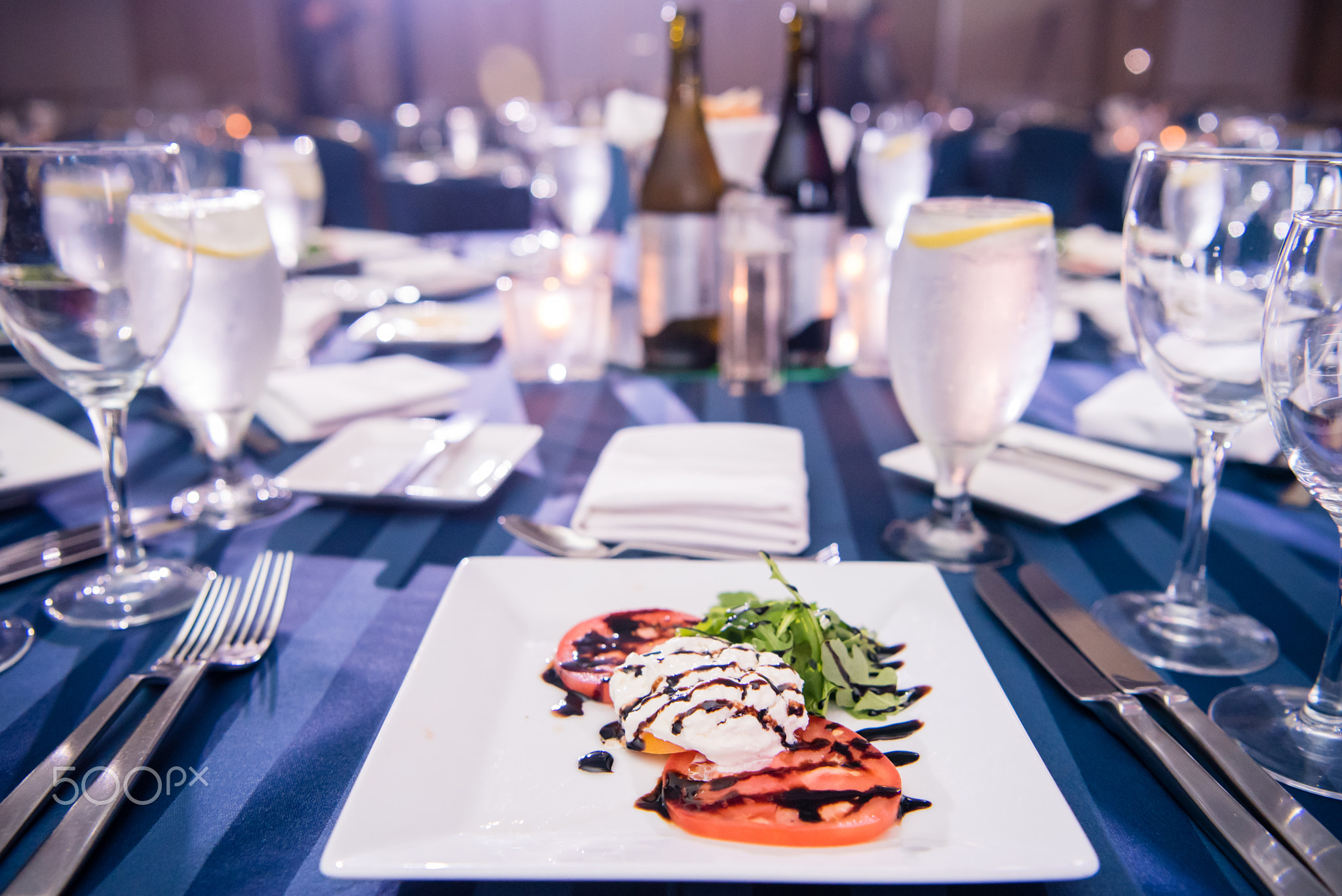 Decorated dining table celebration at wedding or luxury event.