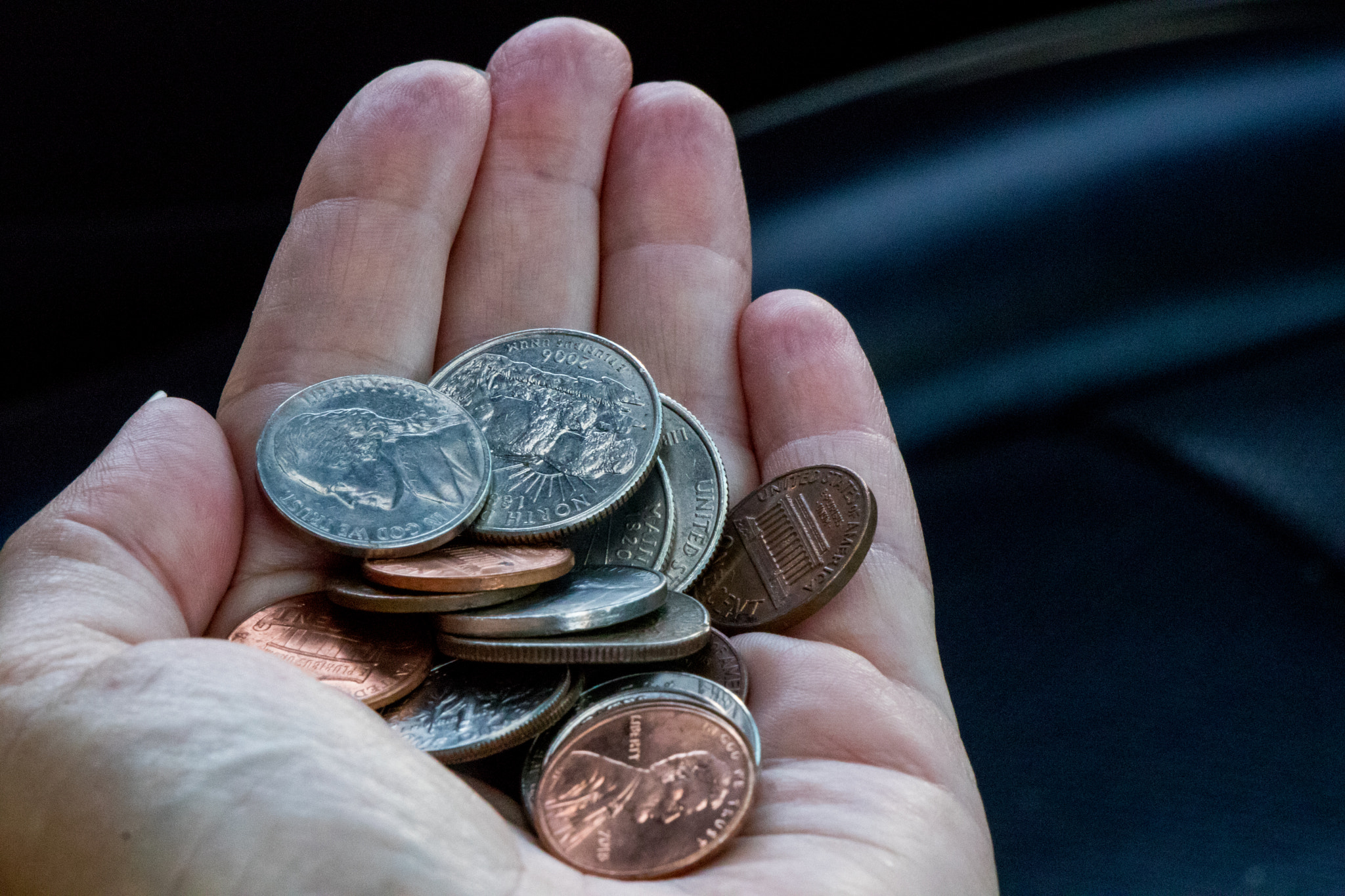 A handful of American coins