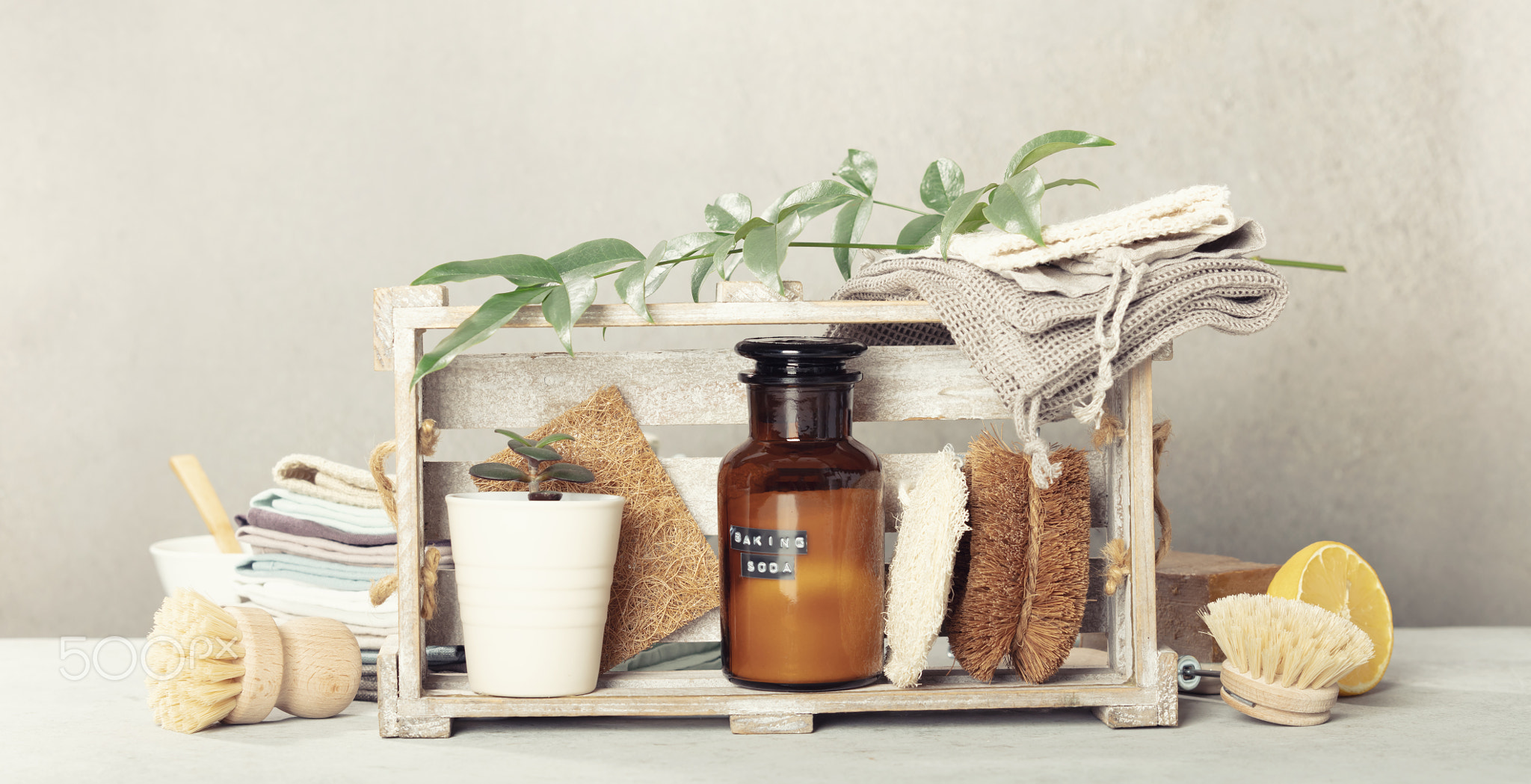 Zero waste home kitchen cleaning concept